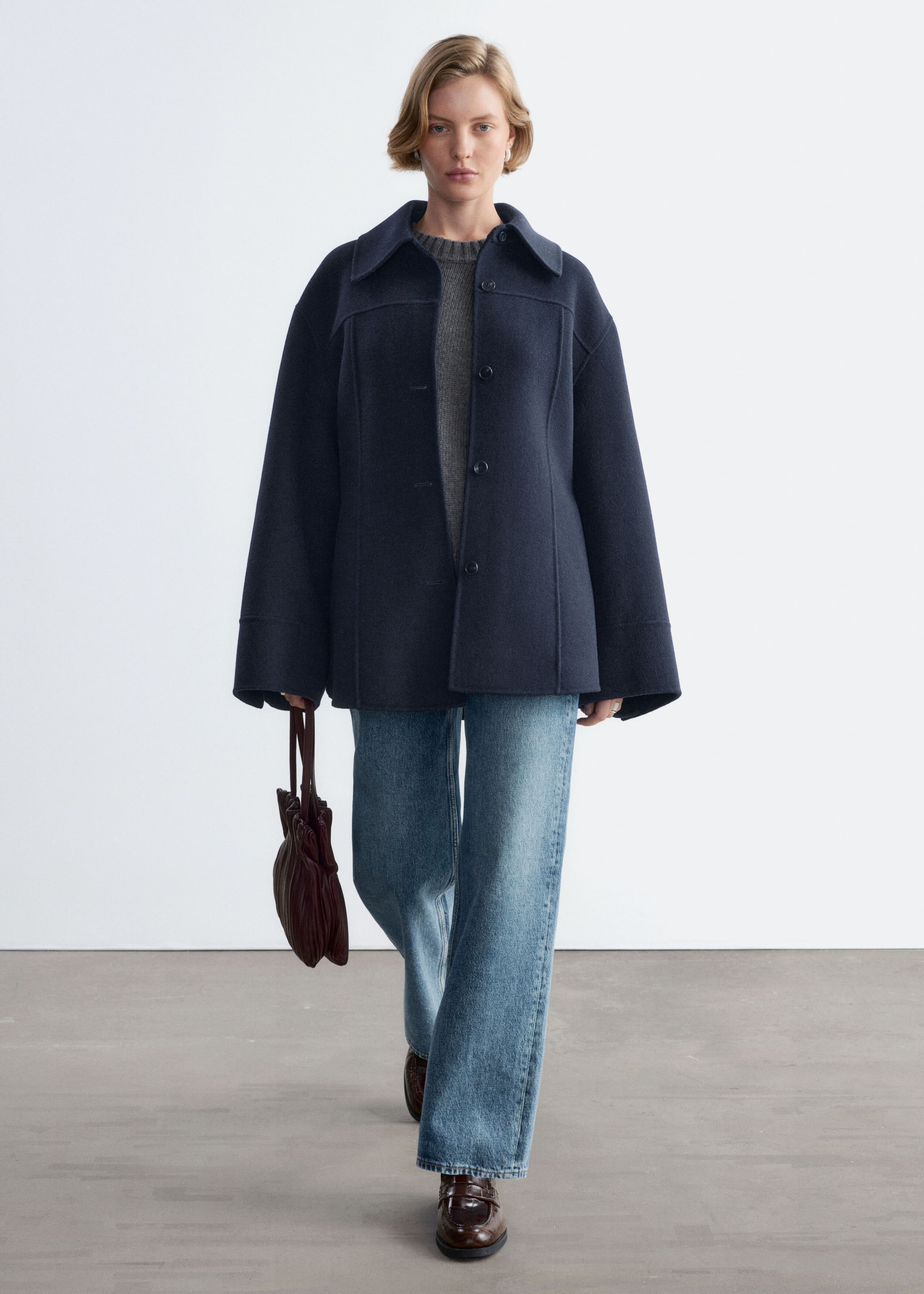 Schmal zulaufende Wolljacke - Navyblau - Stillleben