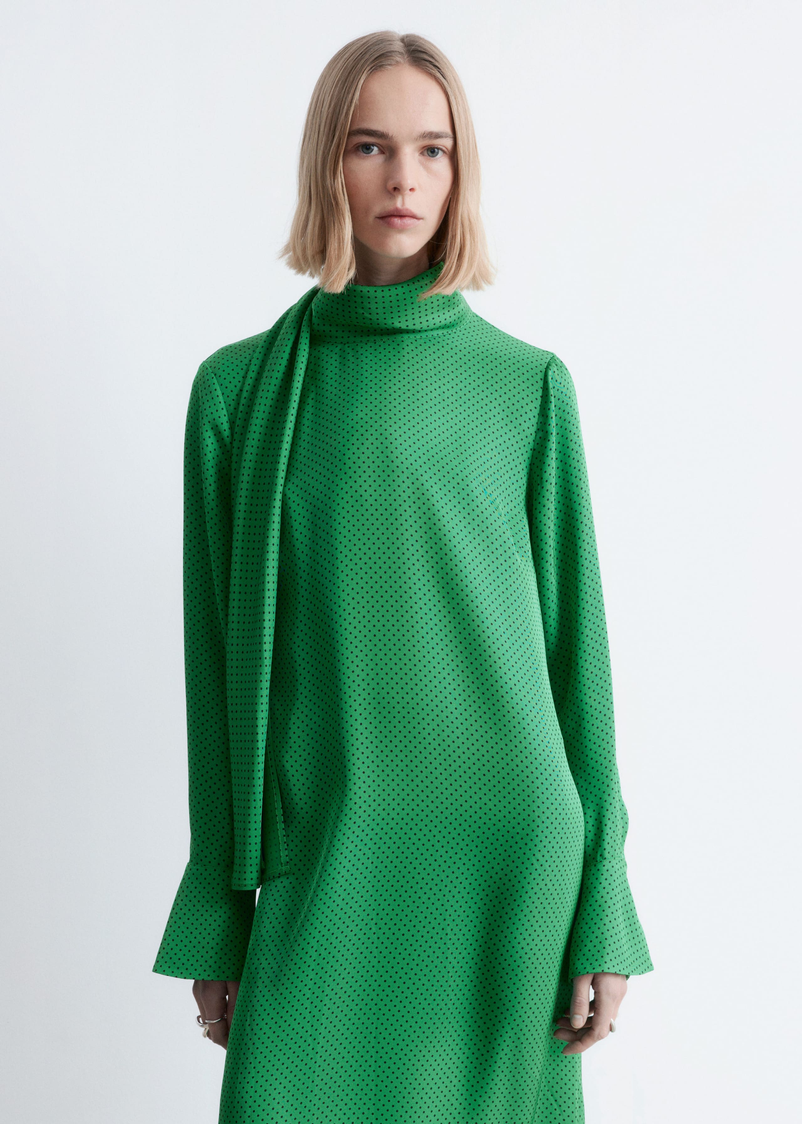 Image of Scarf-Neck Midi Dress