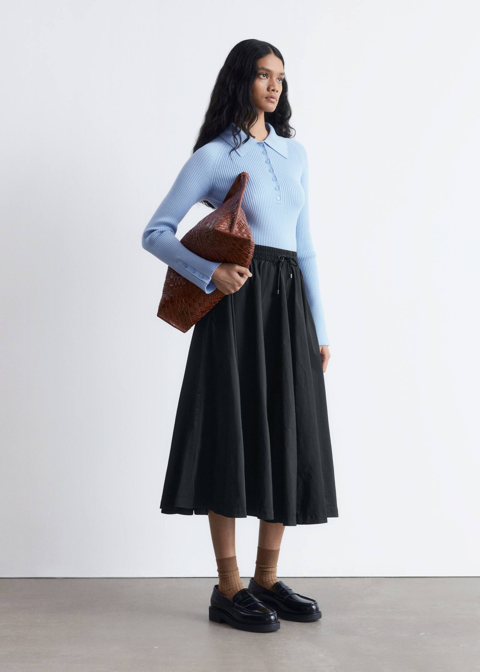Polo en maille côtelée - Bleu clair/Brun caramel/Marron foncé - 3