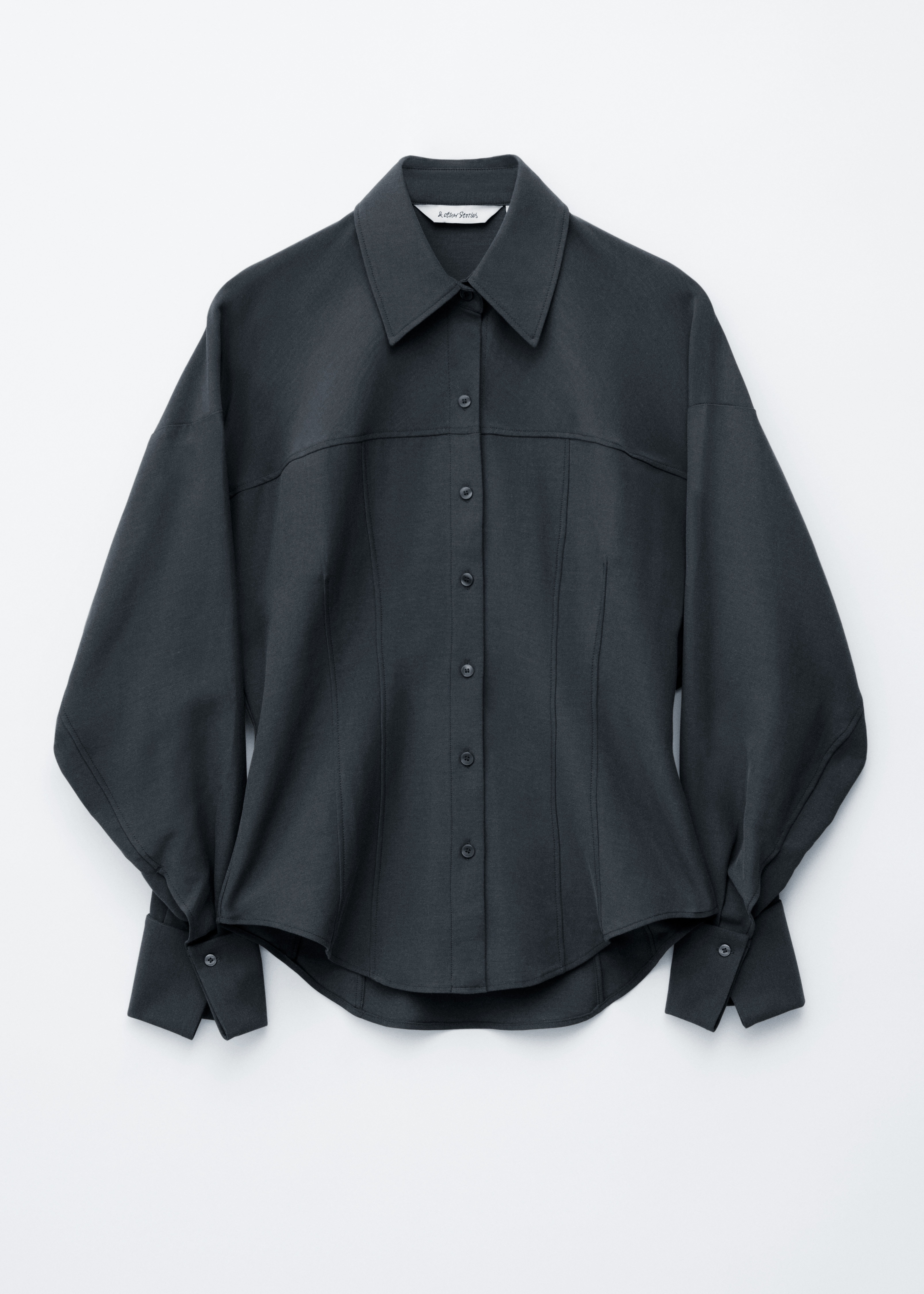 Schmal zulaufendes Hemd mit Ballonärmeln - Schwarz/Dunkles Khaki