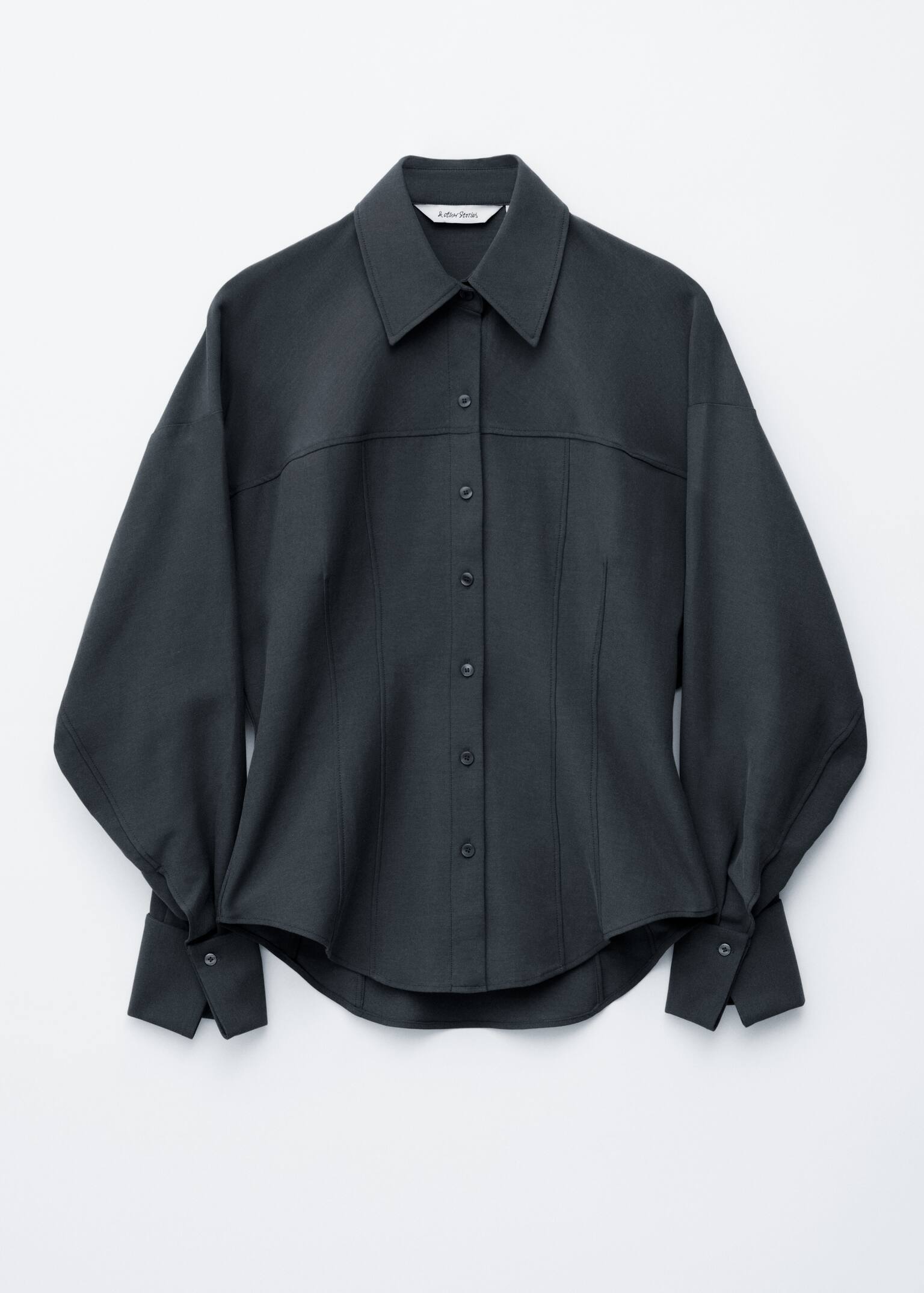 Figursyet skjorte med ballonærmer - Sort/Mørk kakigrøn - 2