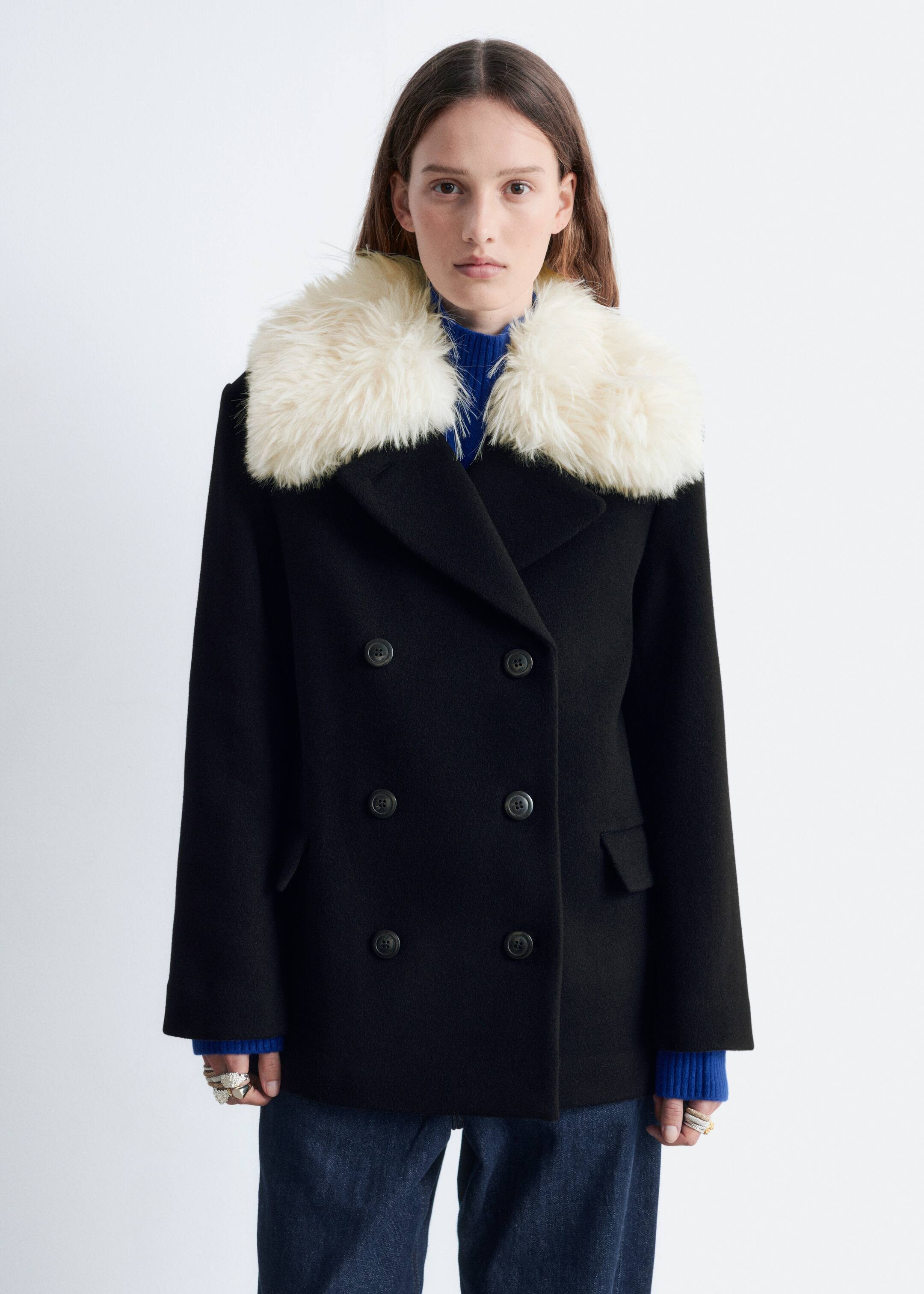 View larger image: Short Fur-Collar Wool Coat - Black - Ladies | H&M GB 4