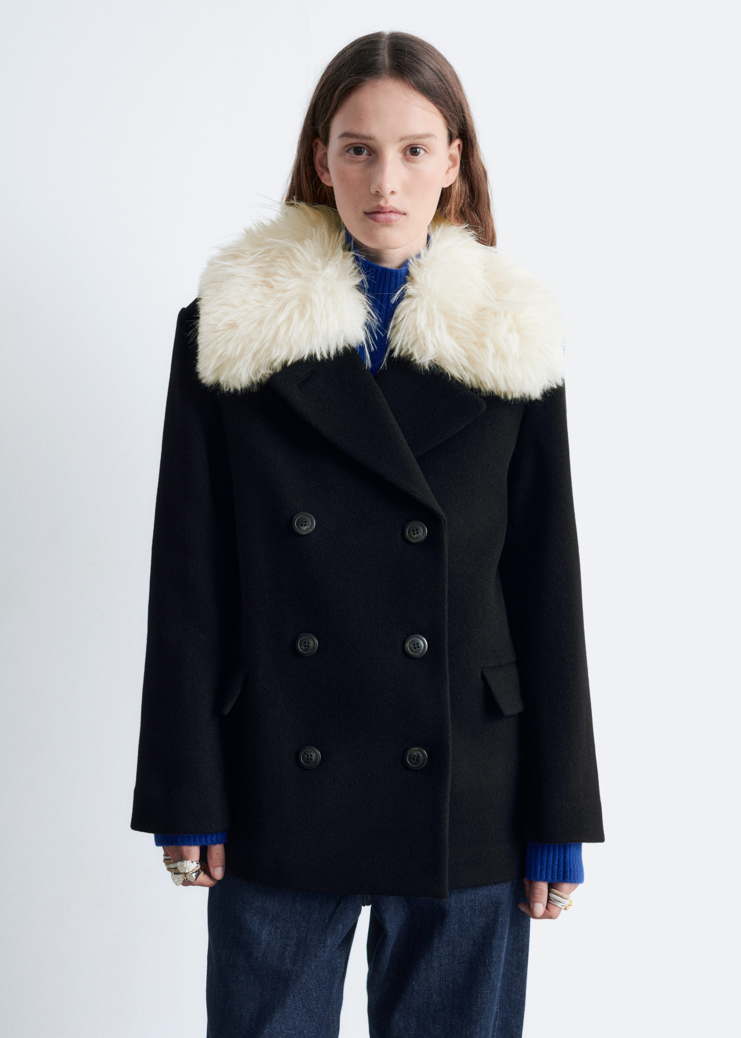 Short Fur-Collar Wool Coat - Black - Coats - & Other Stories US