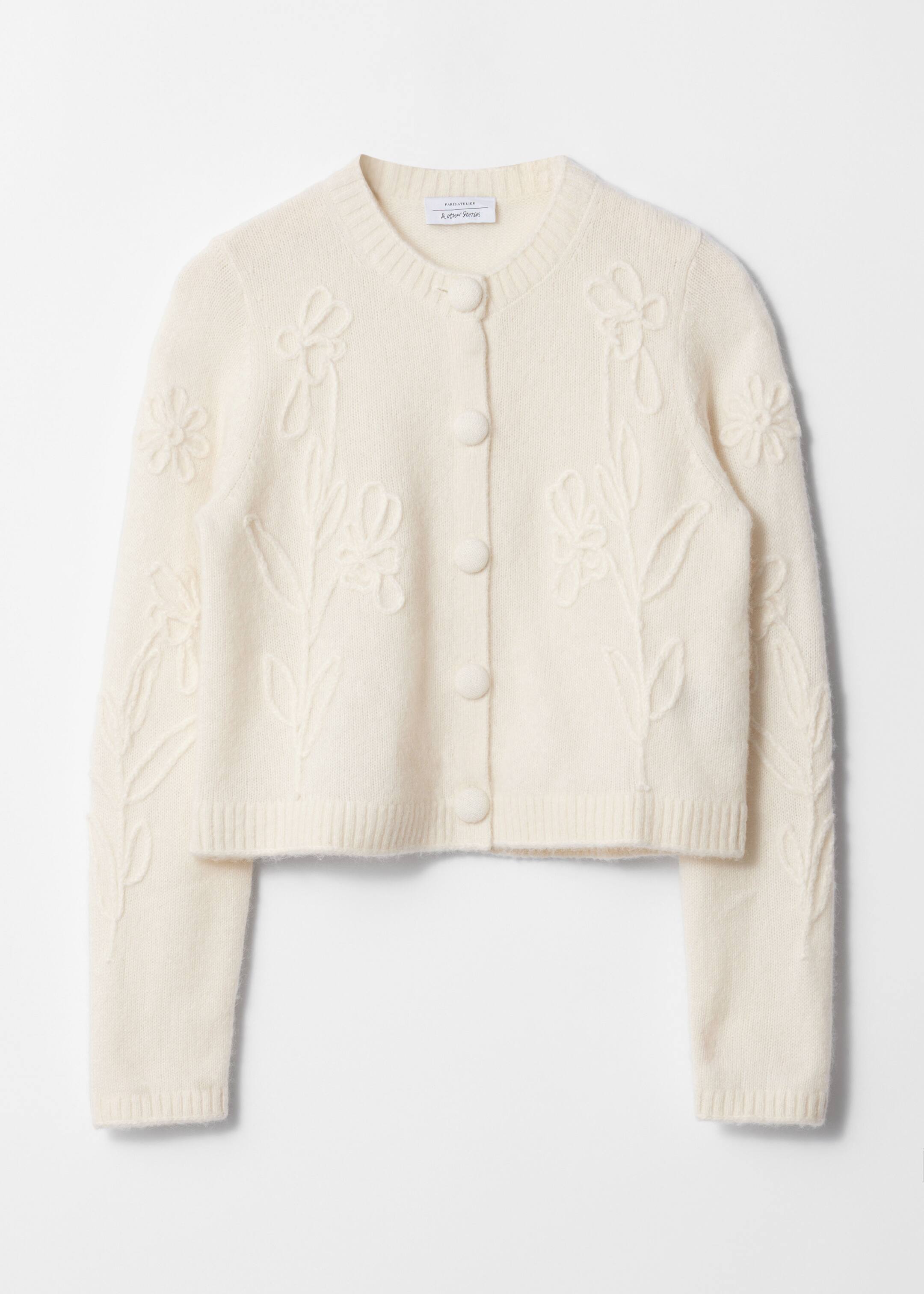 Visa större bild: Stickad cardigan med blomapplikationer - Elfenben - DAM | H&M SE 1