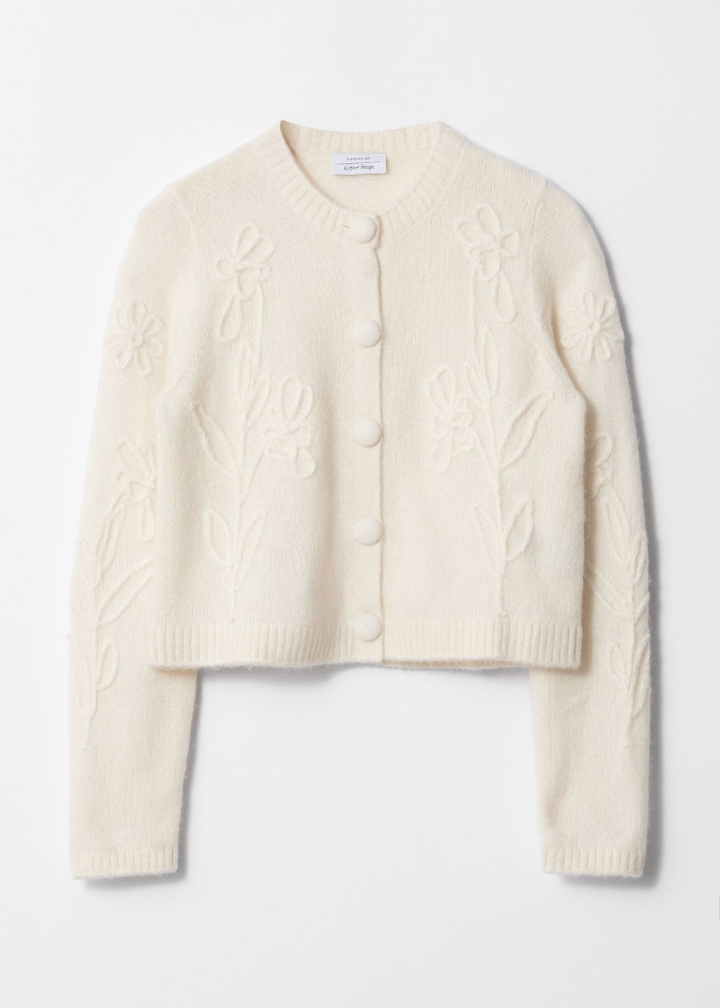 Floral-Appliqué Knit Cardigan - Ivory - Still Life