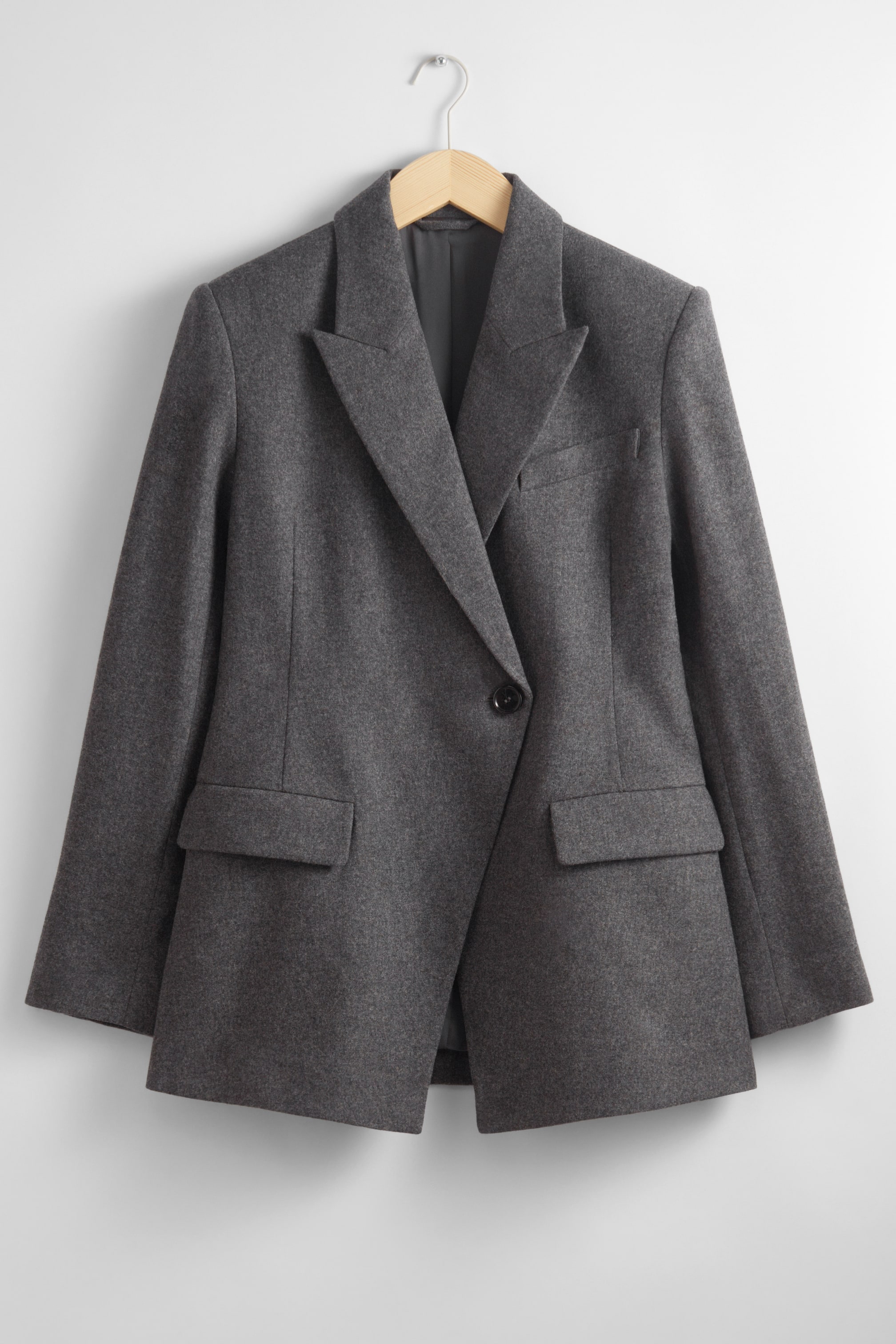 View larger image: Fitted Asymmetric Wool Blazer - Grey - Ladies | H&M GB 1