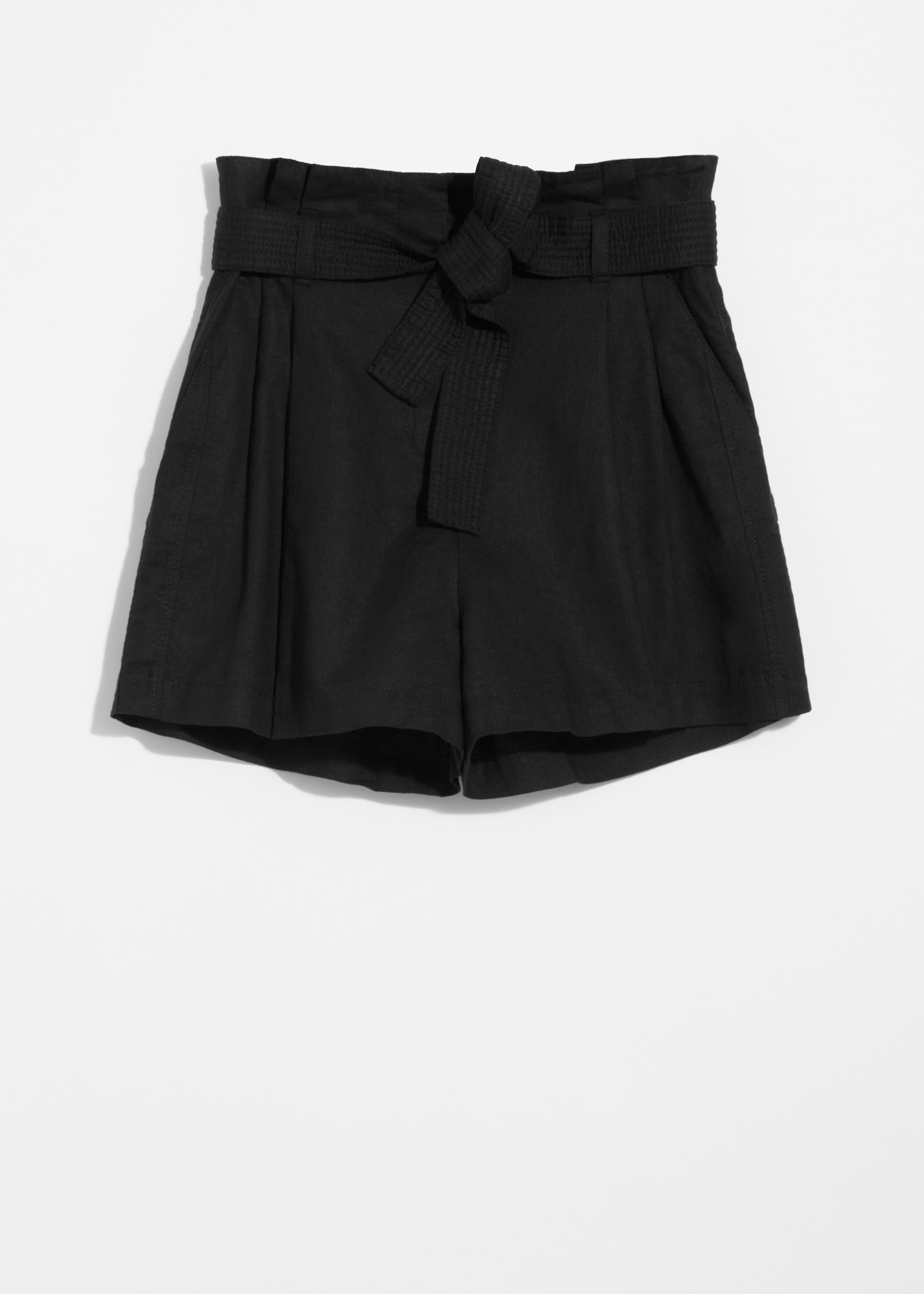 View larger image: Linen-Blend Paperbag Shorts - Black - Ladies | H&M GB 4