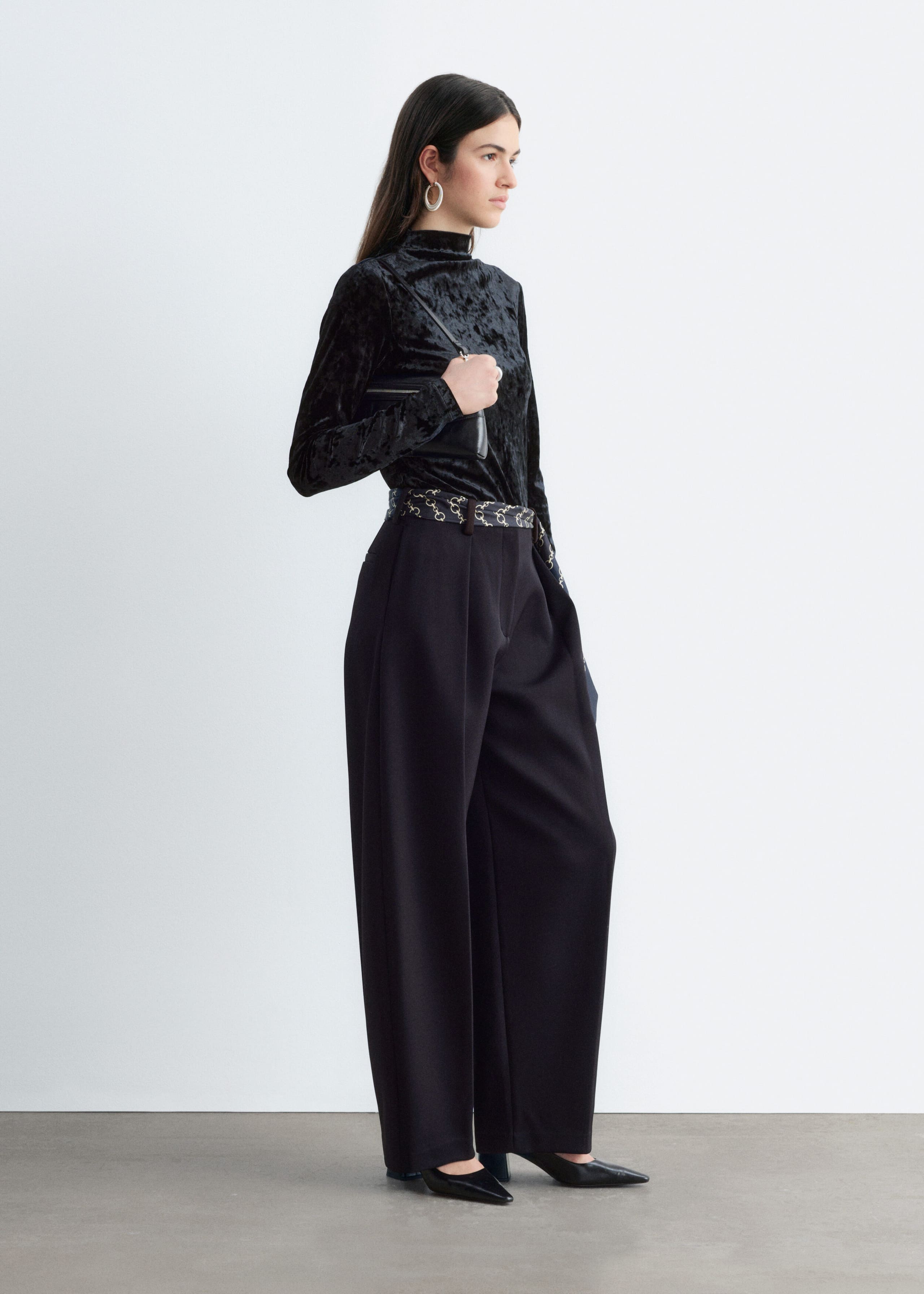 Velvet Mock Neck Top - Turquoise - Lookbook