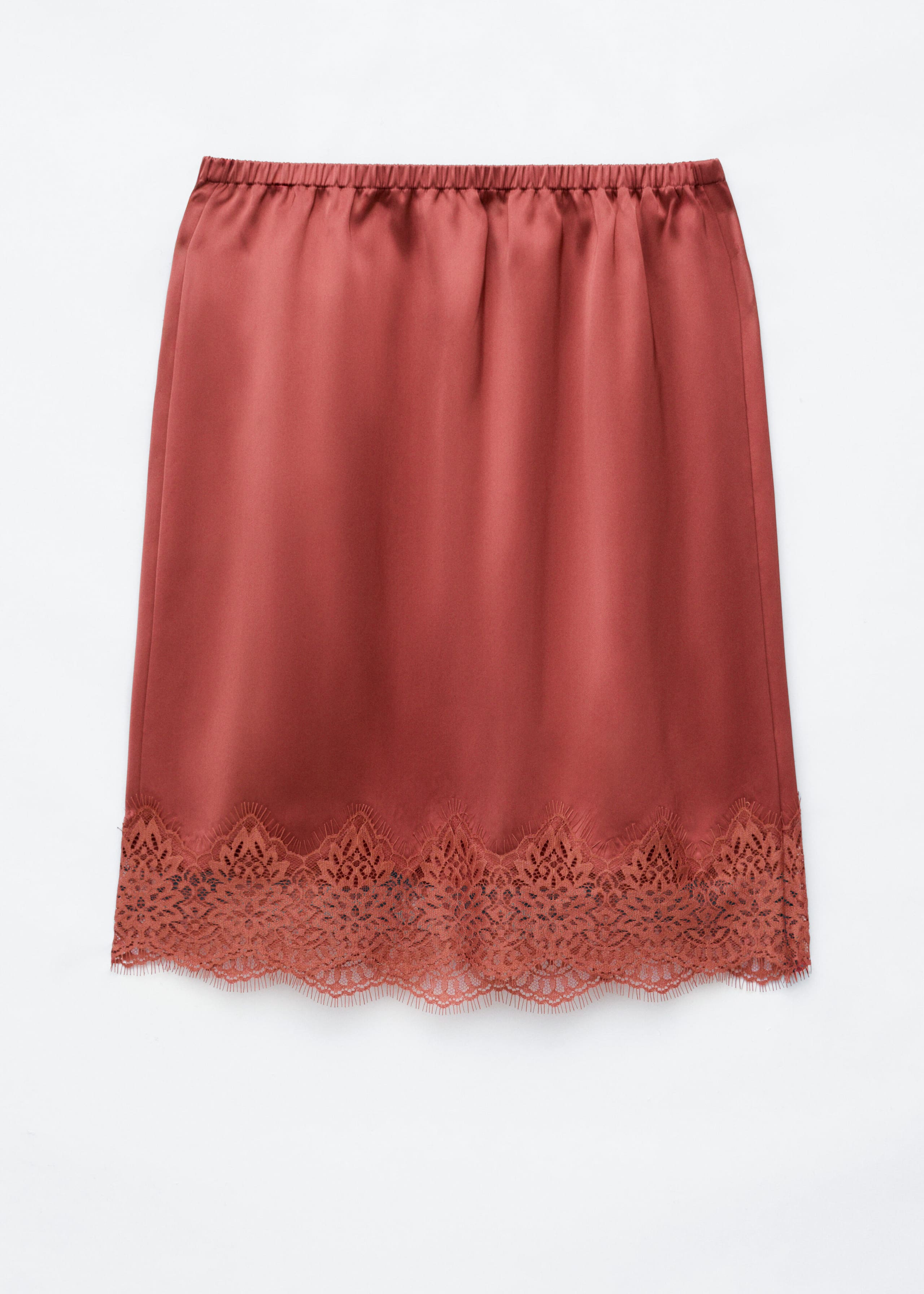 Lace-Trim Satin Skirt - Red - Still Life
