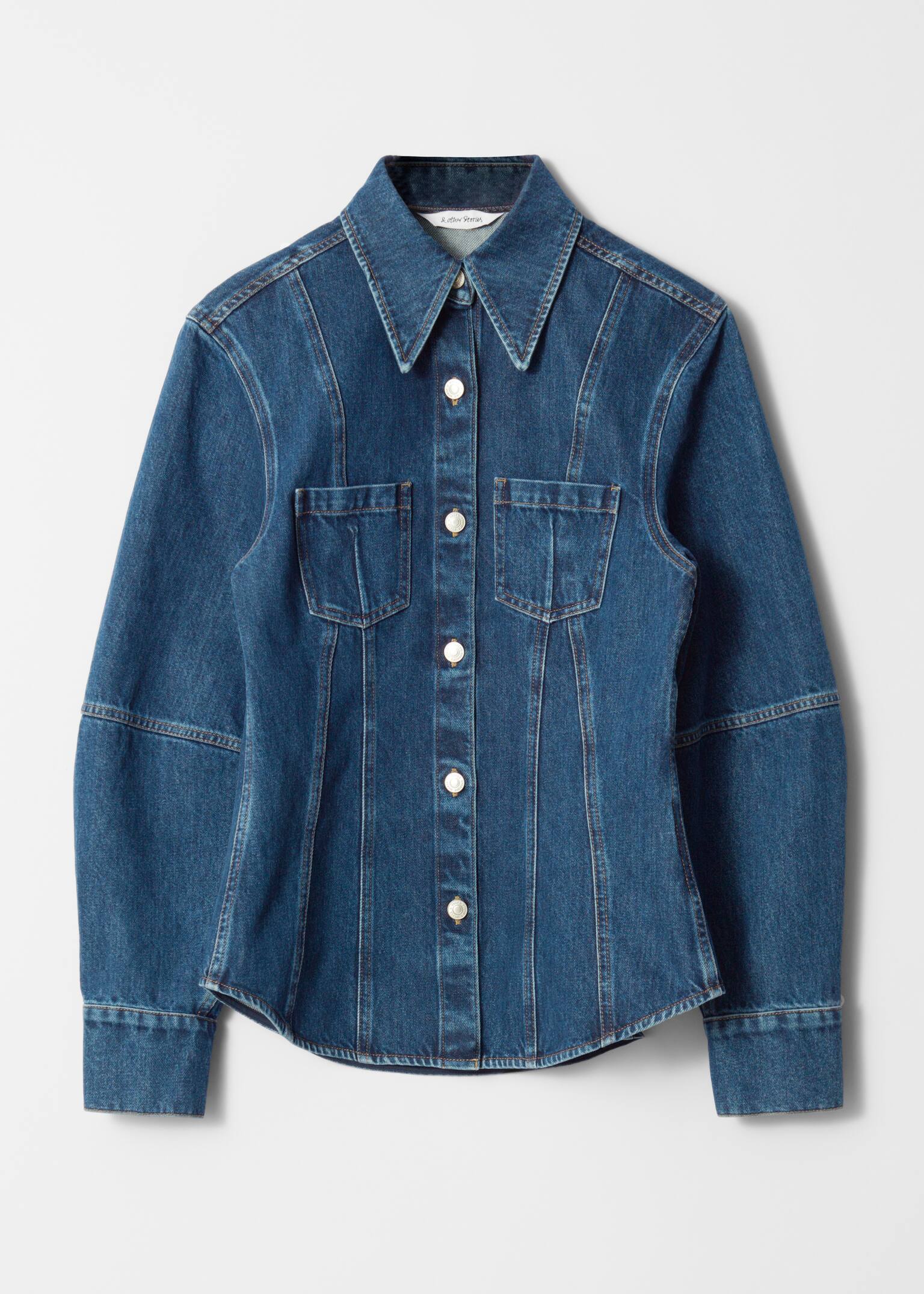 Schmal zulaufendes Jeanshemd - Mittelblau
