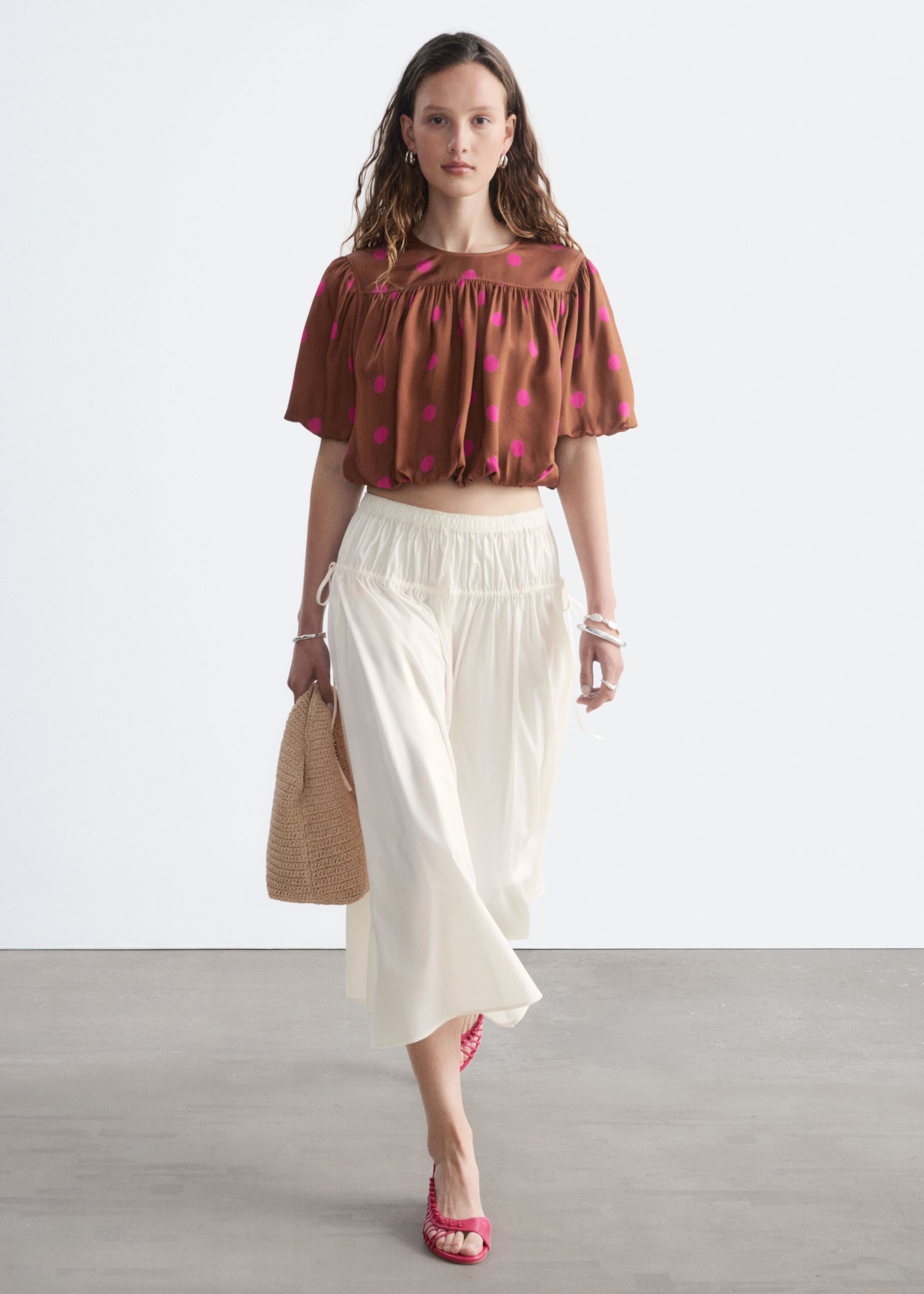 Gathered Crop Top - Brown/Dots - Lookbook