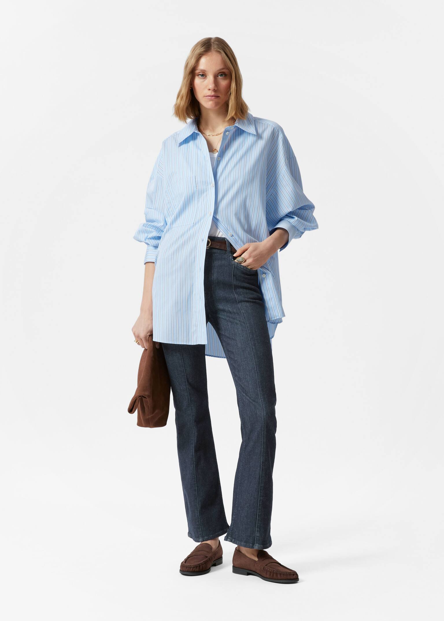 Camisa oversized - Riscas azuis claras/Azul marinho às riscas/Branco - 3