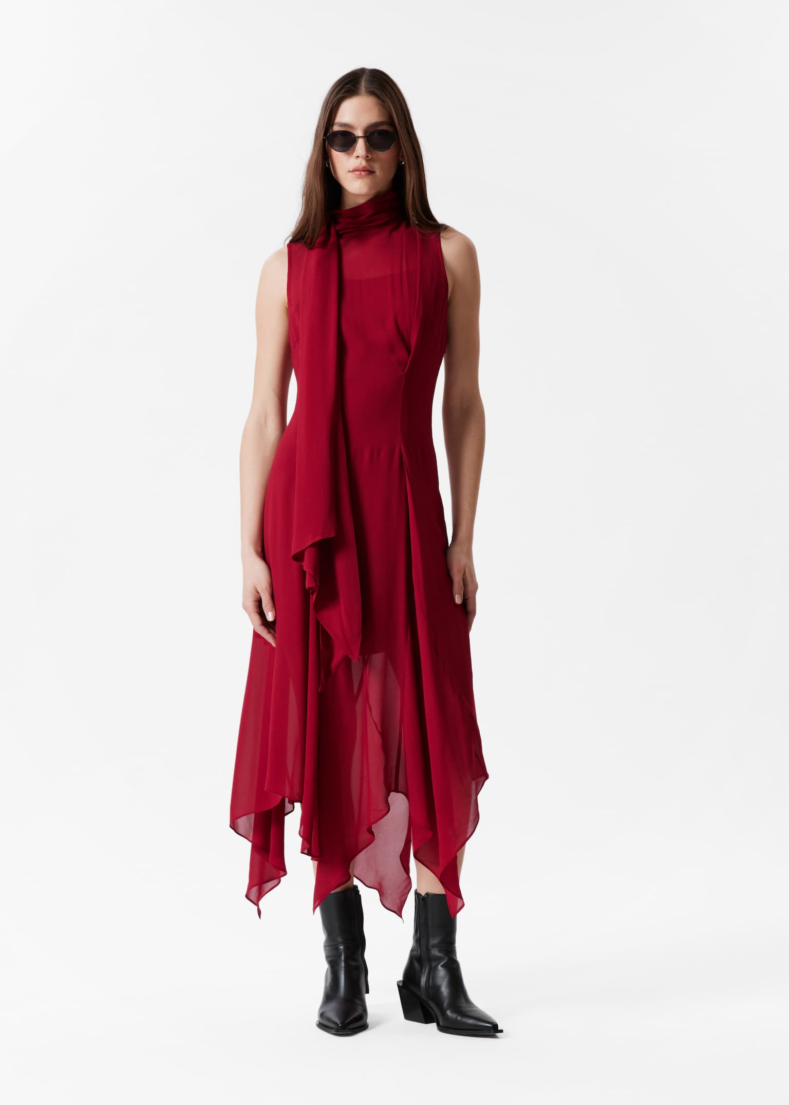 Robe midi avec foulard - Rouge foncé