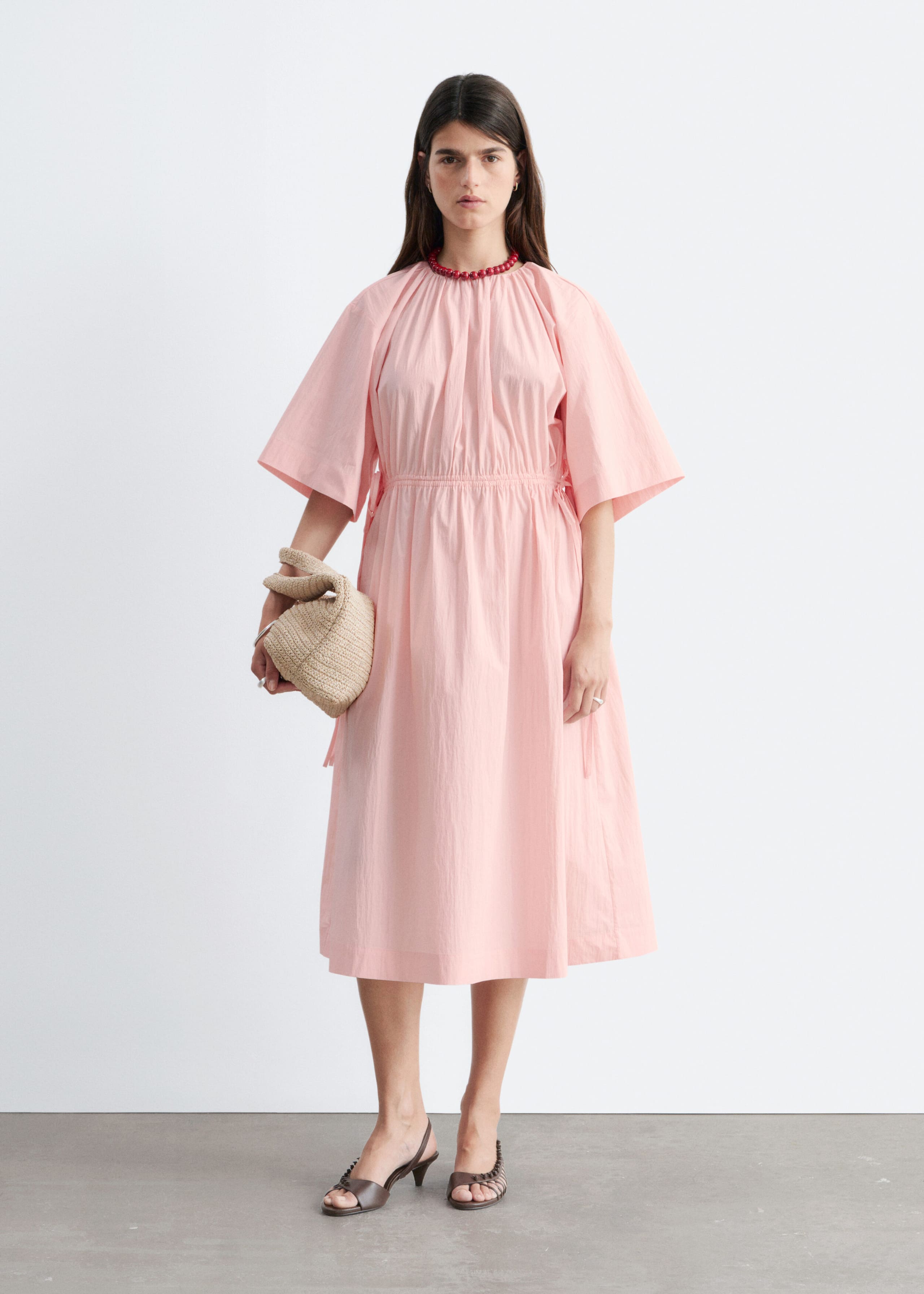 Drawstring Midi Dress - Beige - Lookbook