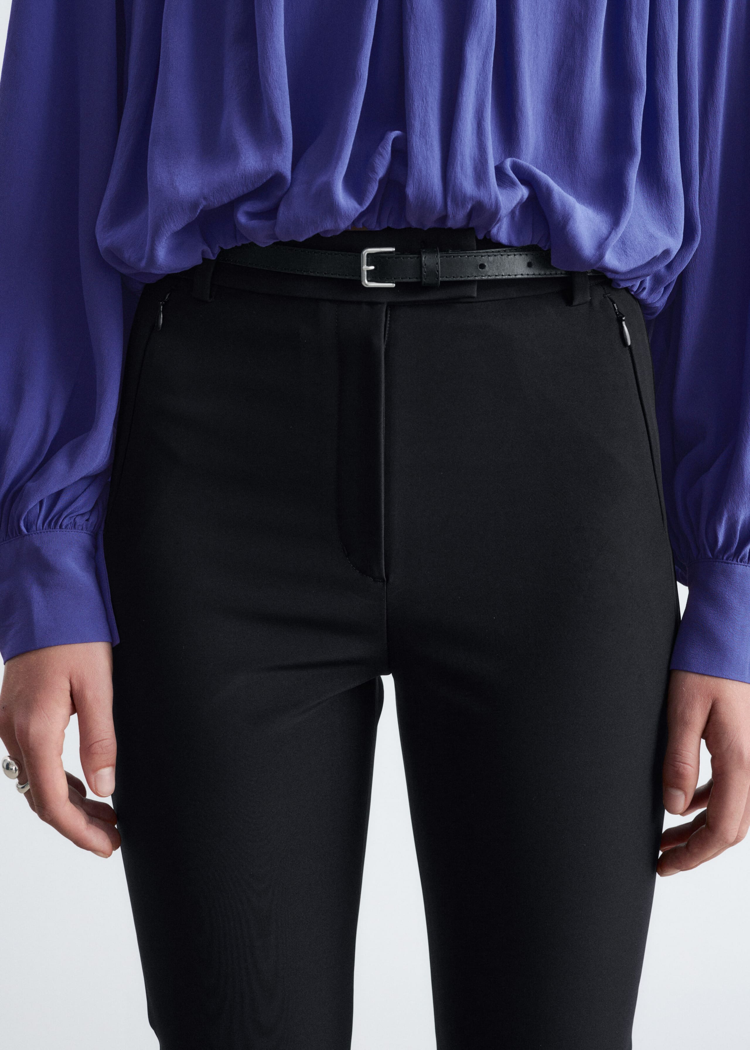 Zip Pocket Tailored Trousers - Black - Lookbook