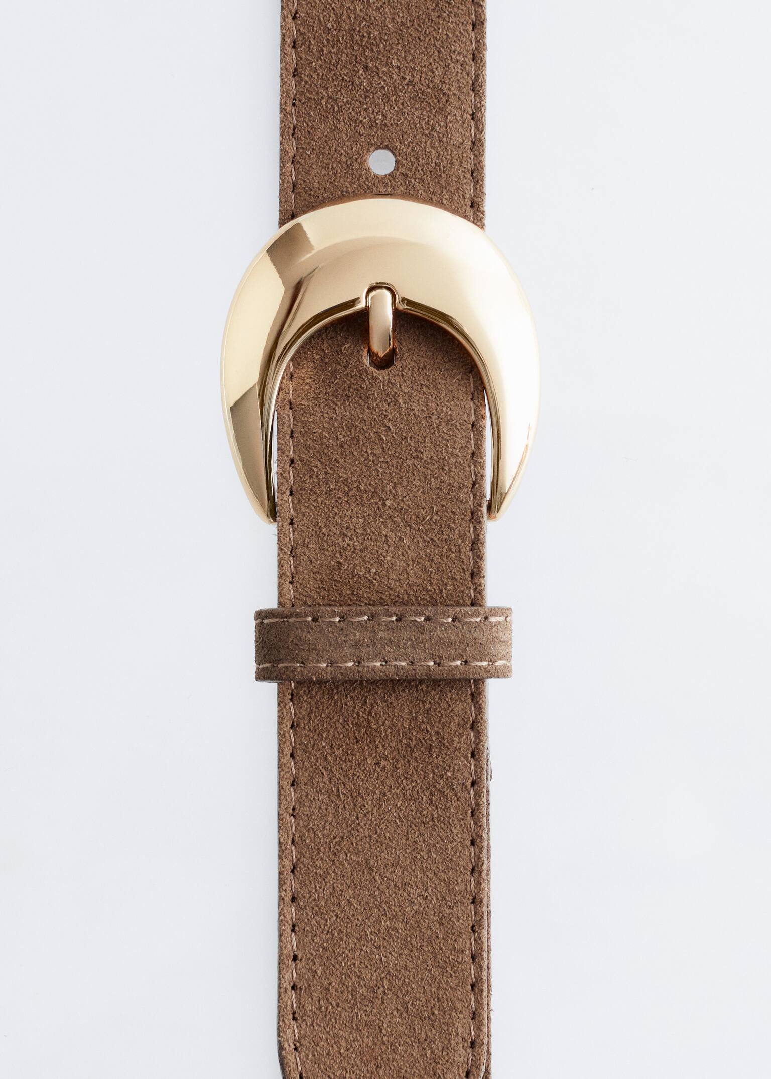 Ceinture en cuir à boucle en forme de croissant - Marron Clair/Marron/Daim marron foncé - 2