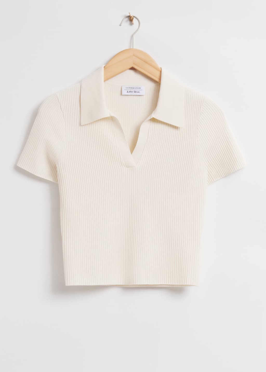 Cropped Open Collar Knit Top - Cream - Still Life