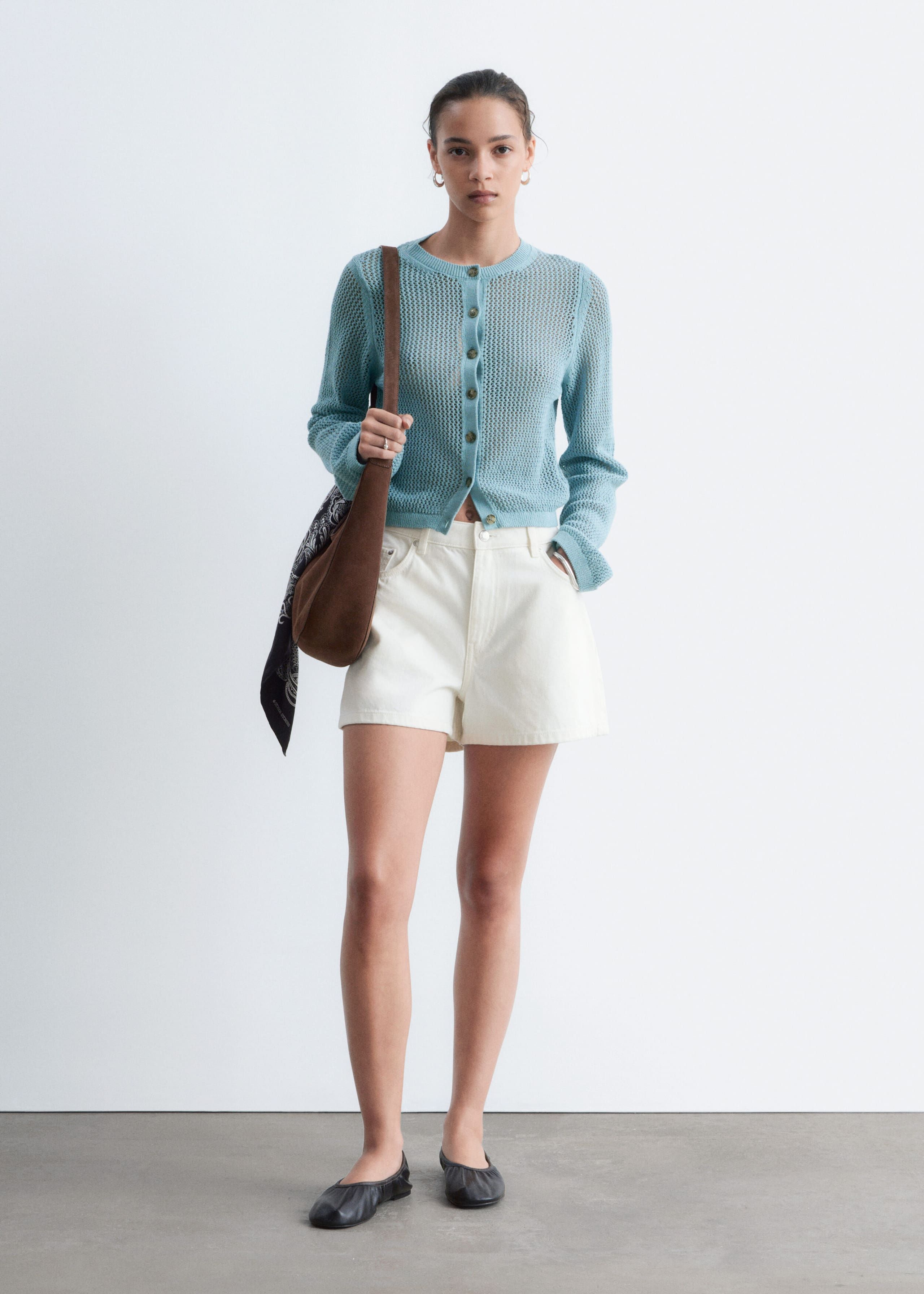 Open-Knit Cotton Cardigan - Turquoise - Lookbook