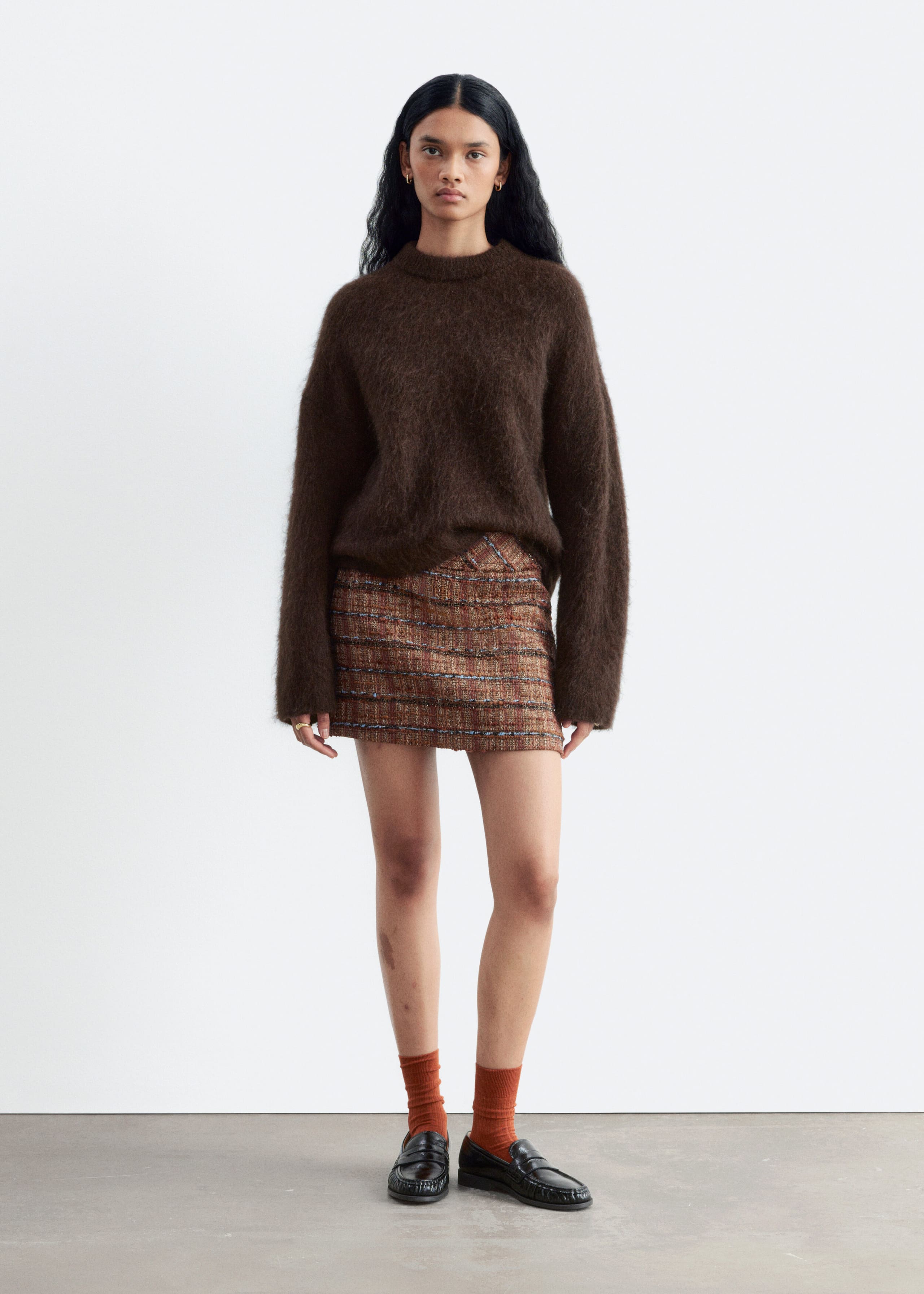 Tweed Mini Skirt - Brown - Lookbook