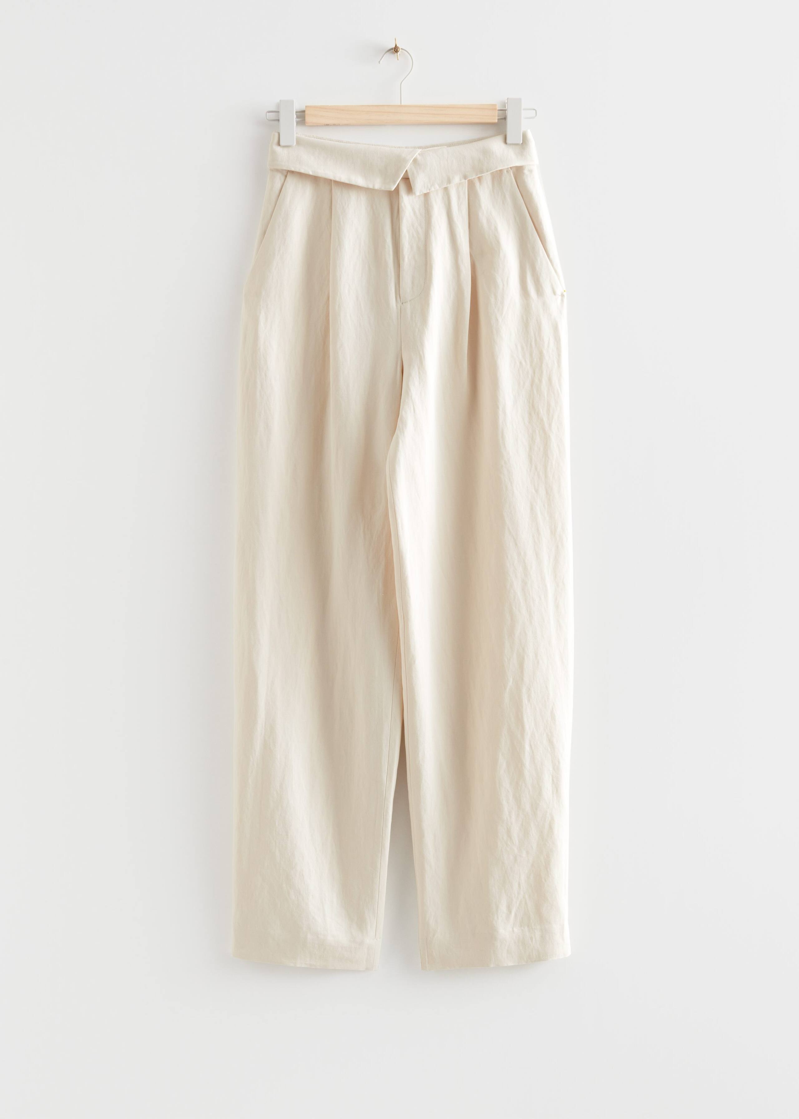 Folded Waist Trousers - White - Still Life