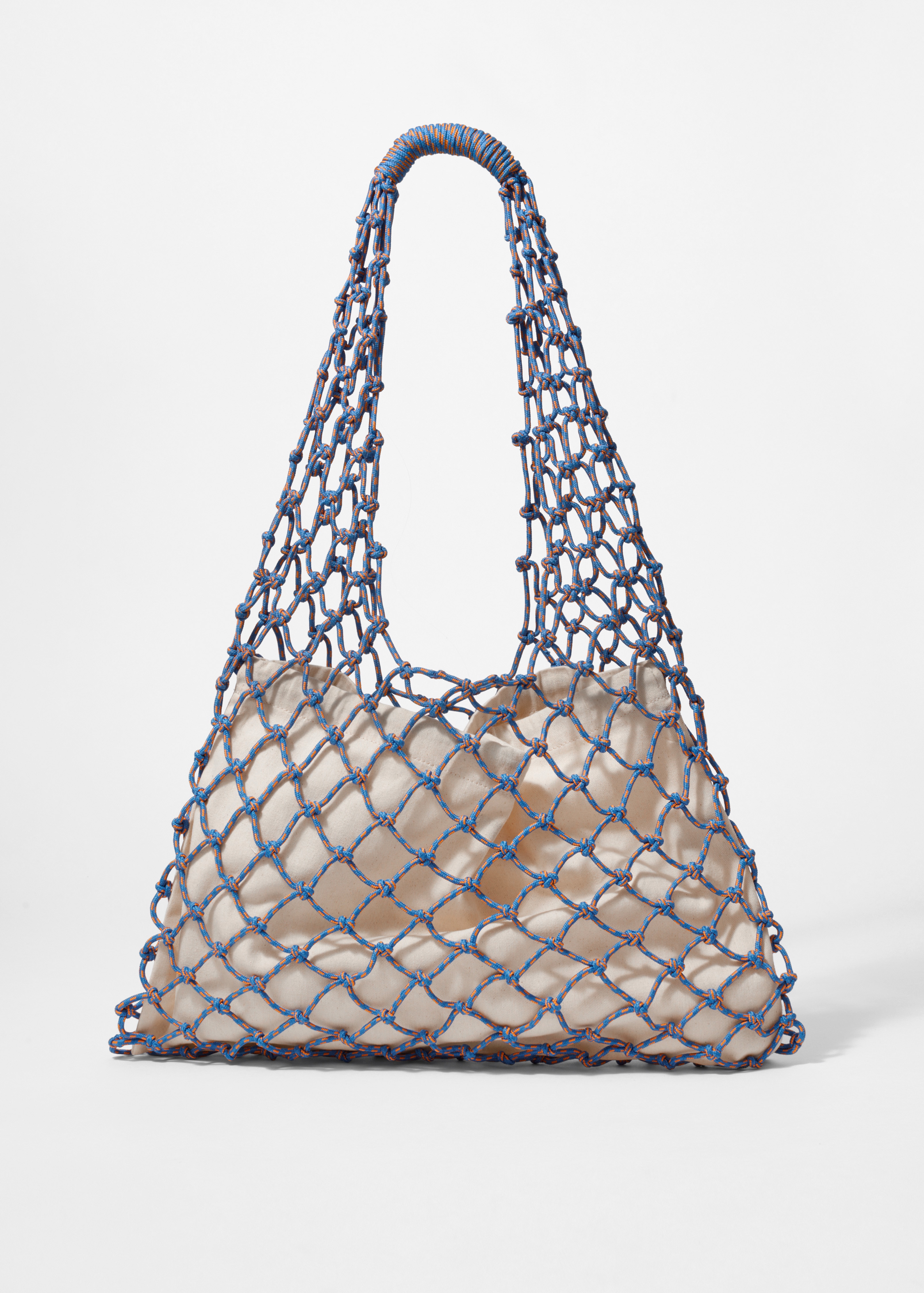 Fishnet Cord Tote Bag - Nebesky modrá