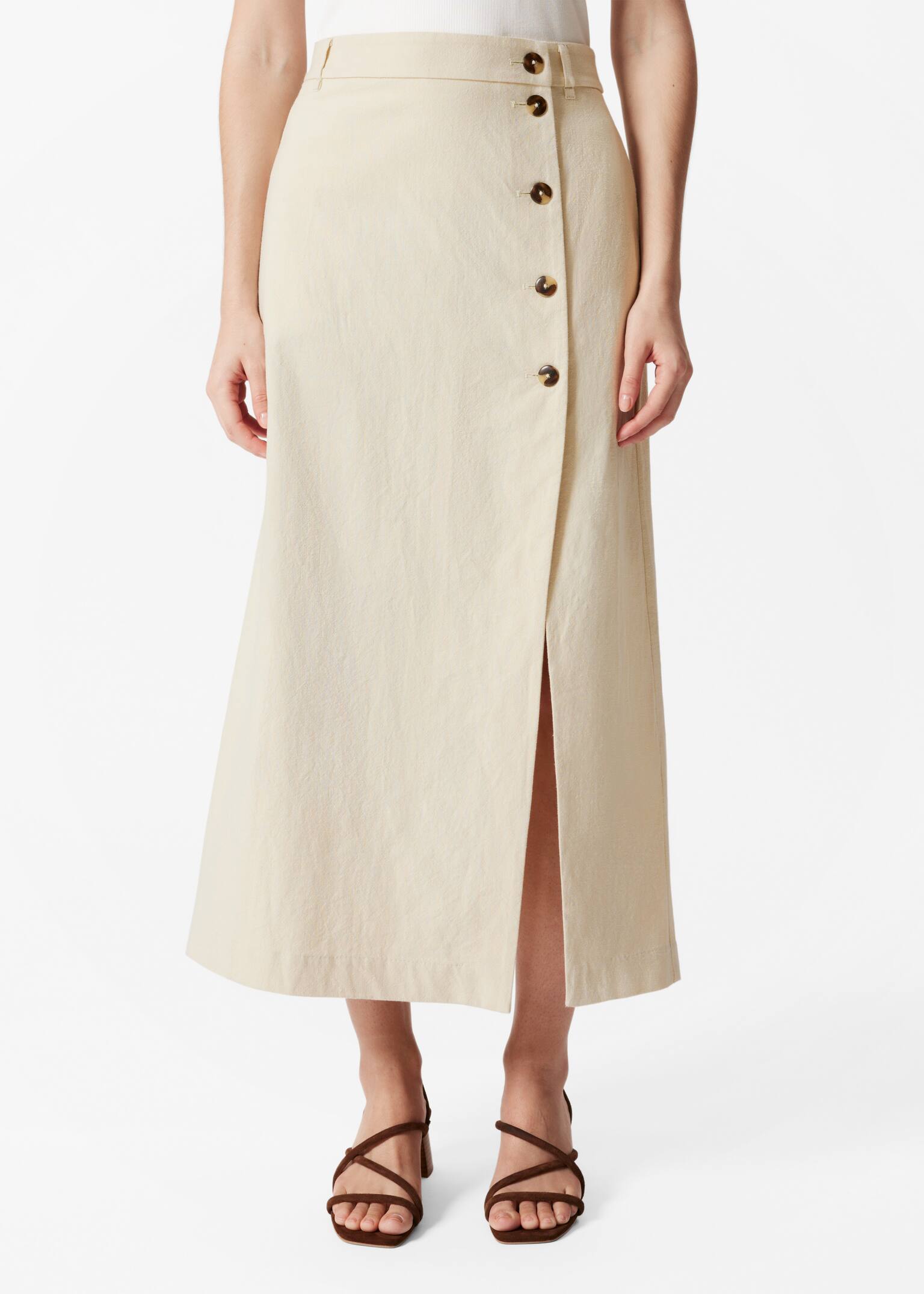 A-Line Midi Skirt - Beige/Black - 3