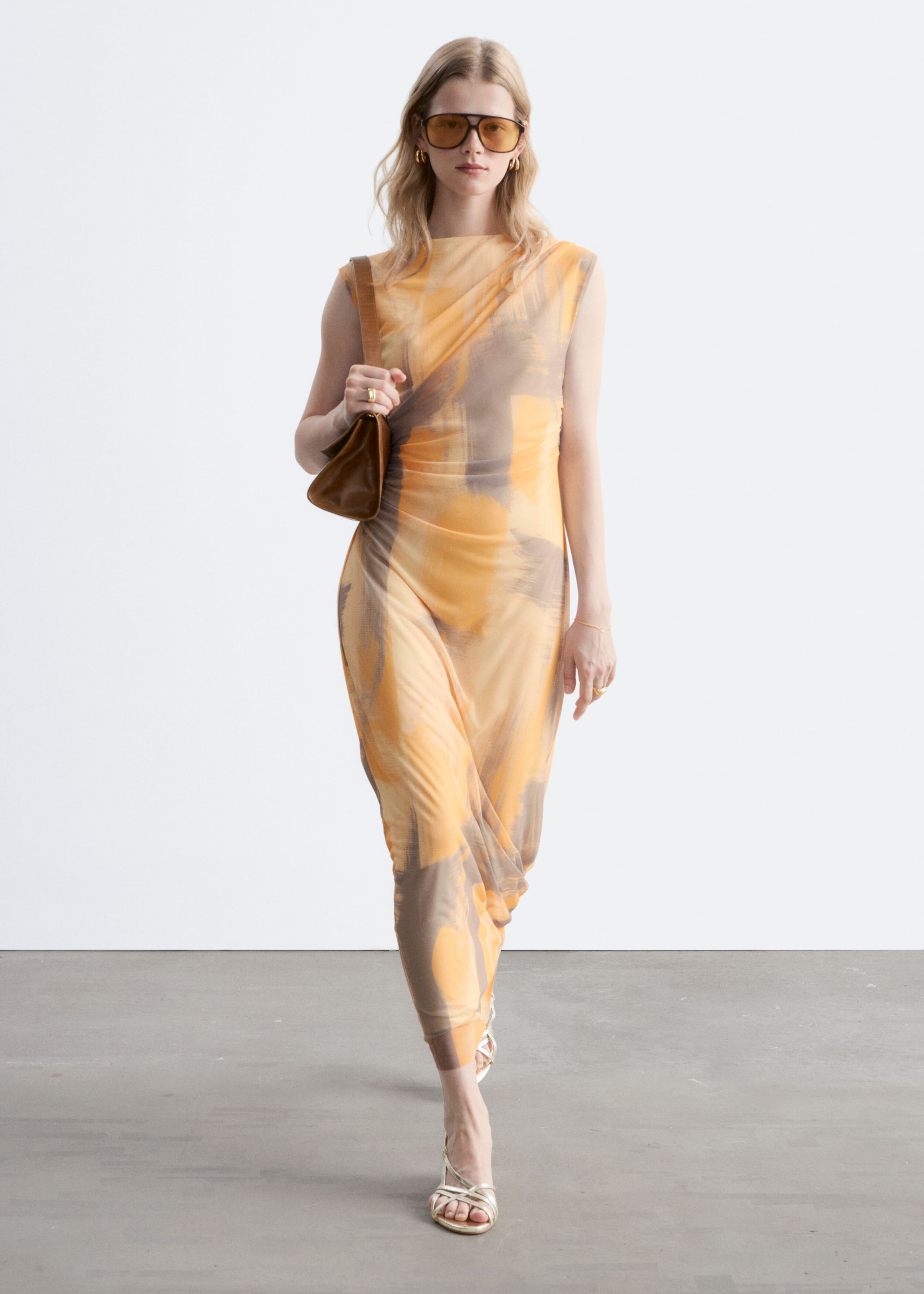 Robe drapée sans manches - Jaune/Imprimé - Lookbook