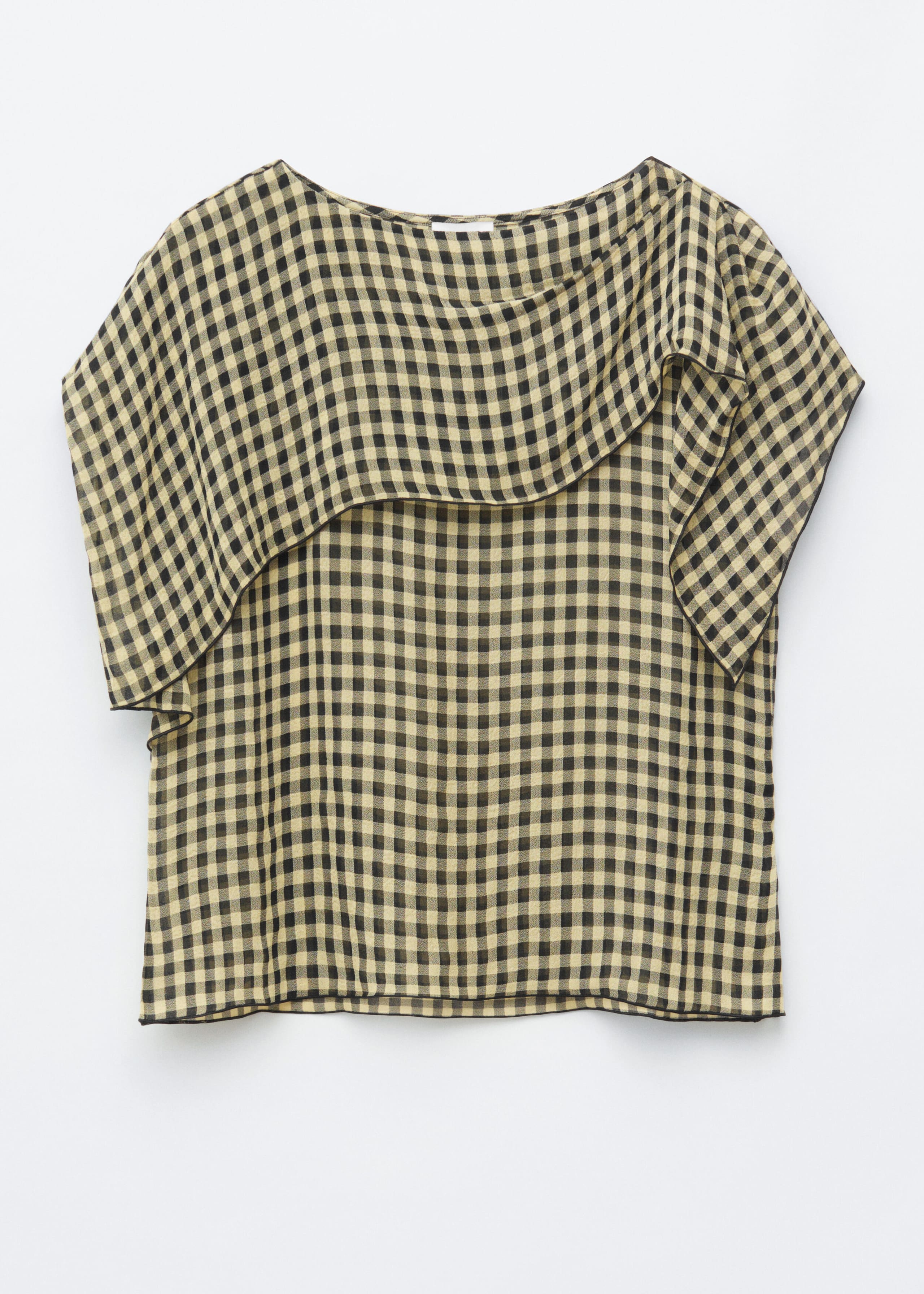Scarf-Detail Boat-Neck Top - Charcoal/Checked - Still Life