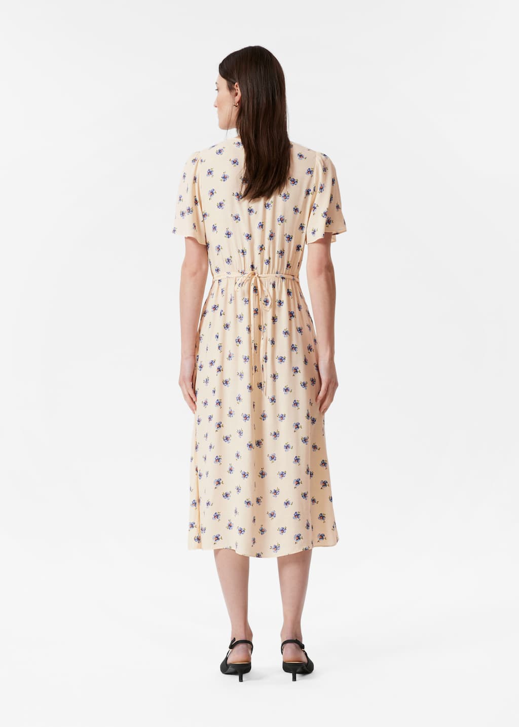 Robe midi à manches volantées - Imprimé noir - Lookbook