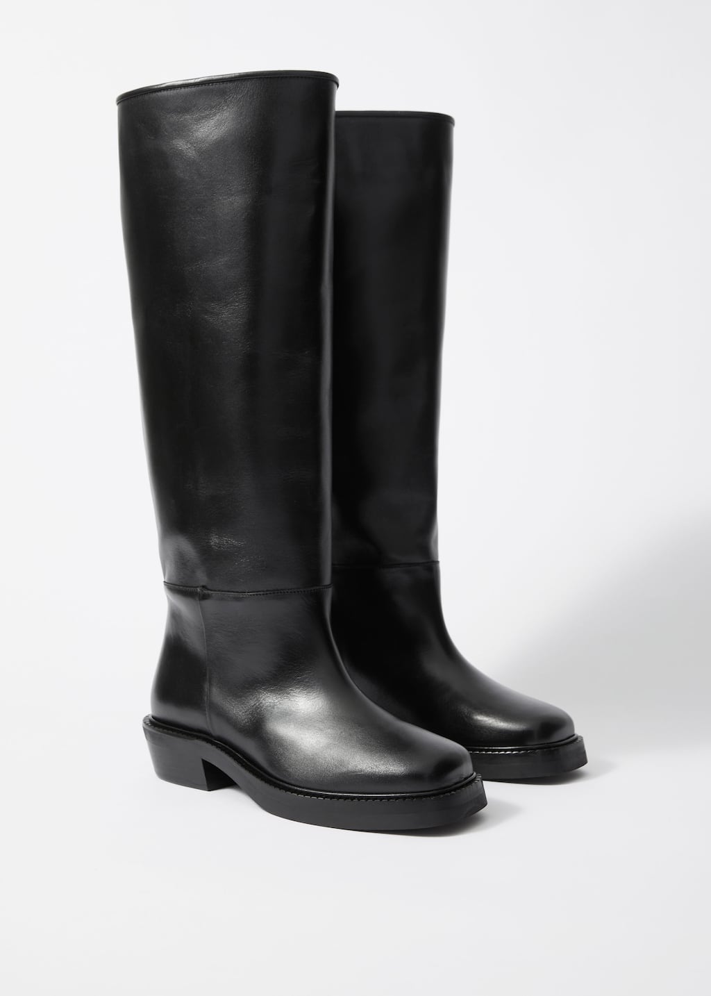 Image of Square-Toe Leather Knee Boots