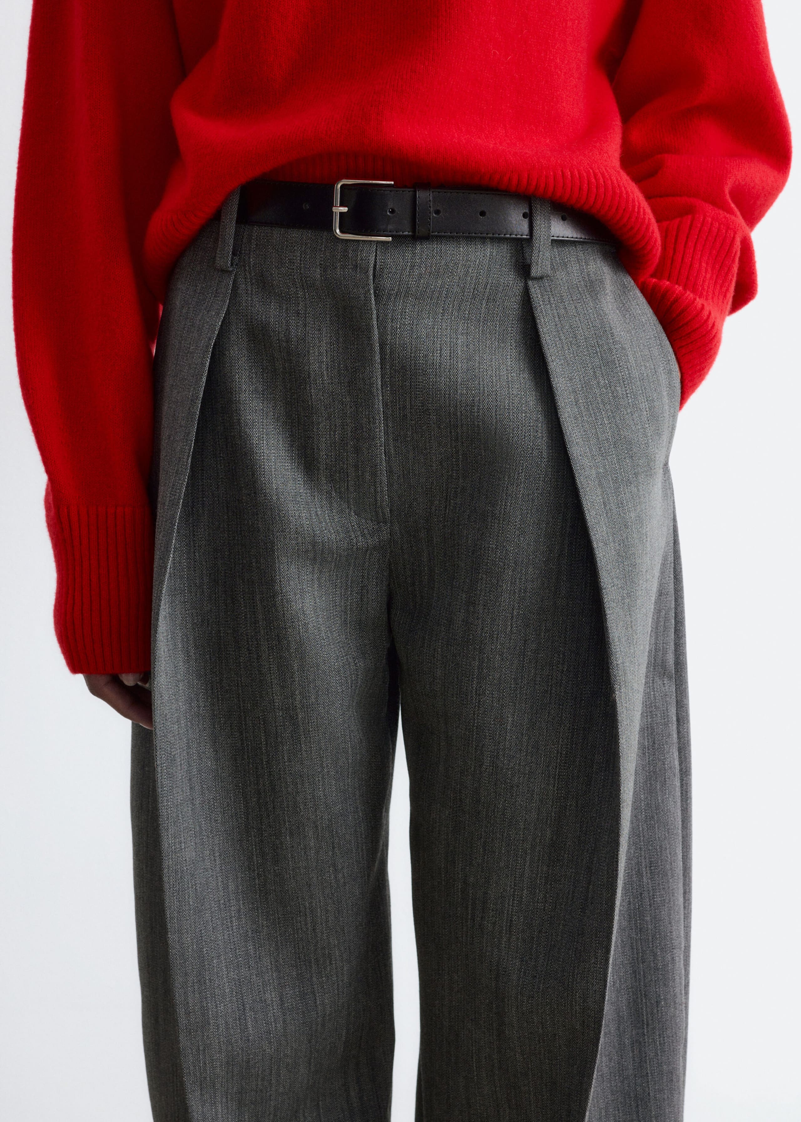 Wool Barrel-Leg Trousers - Grey - Lookbook