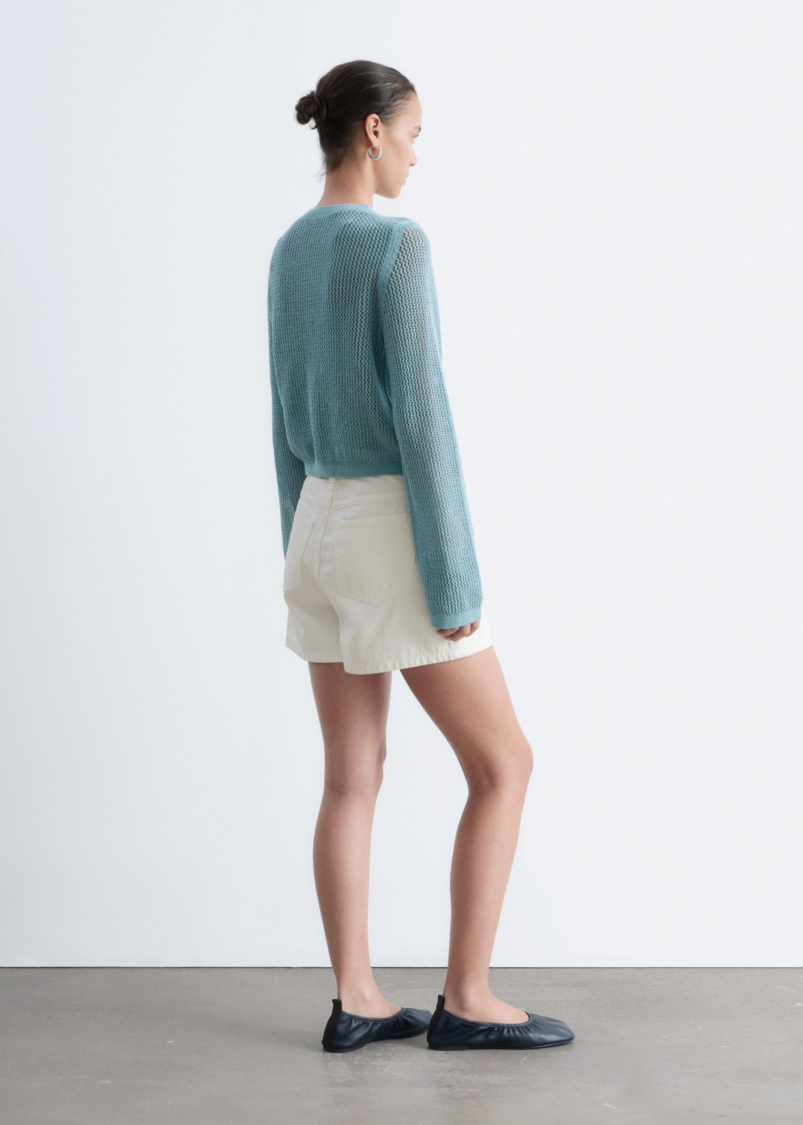 Open-Knit Cotton Cardigan - Turquoise - Lookbook
