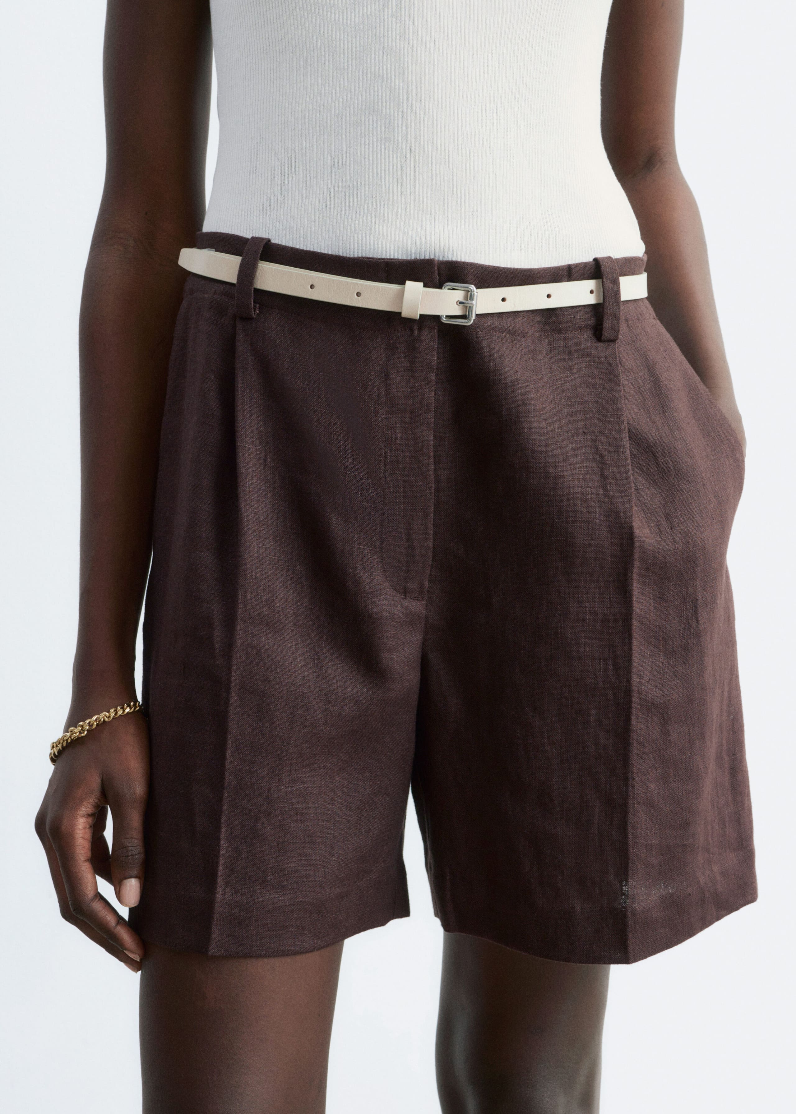 Image of Pleated Linen Shorts