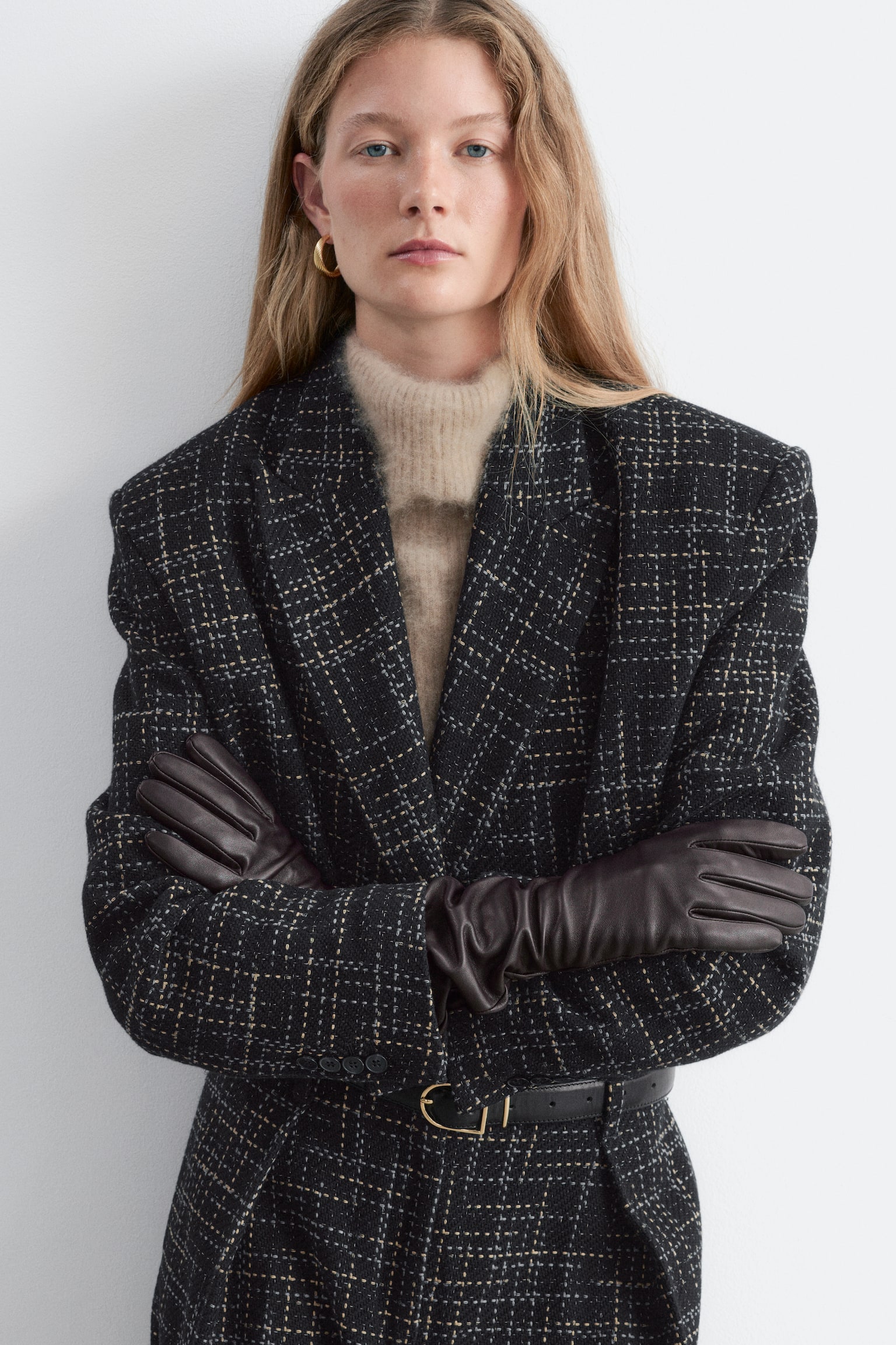 Long Leather Gloves - חום כהה/שחור - 1