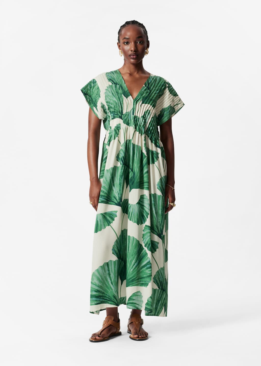 Vestido midi plisado - Crema - Lookbook