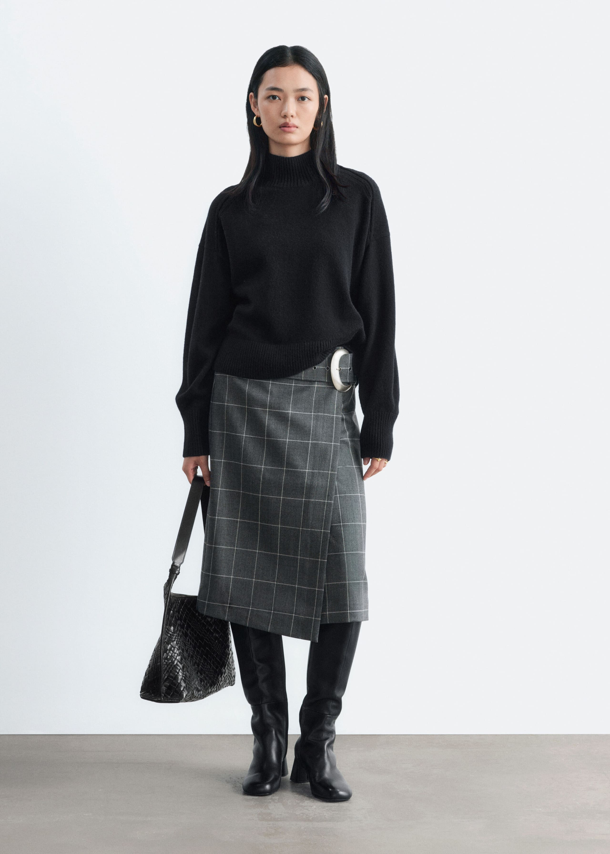 Mock-Neck Wool-Cotton Jumper - Black - Lookbook