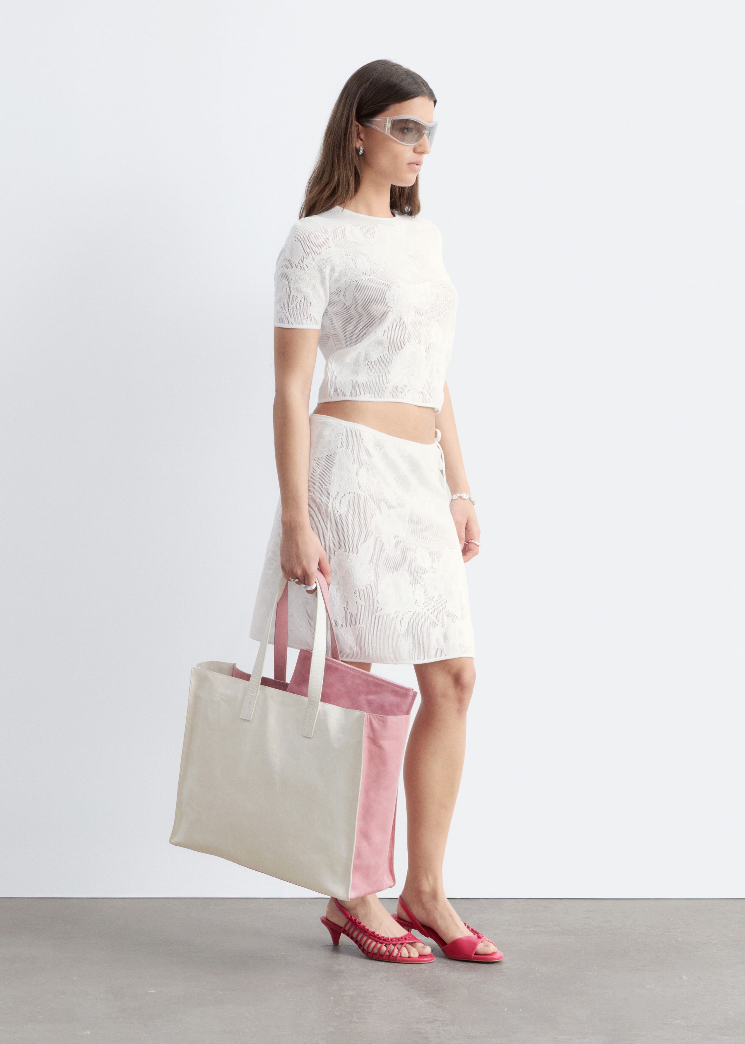 Floral Jacquard Top - White - Lookbook