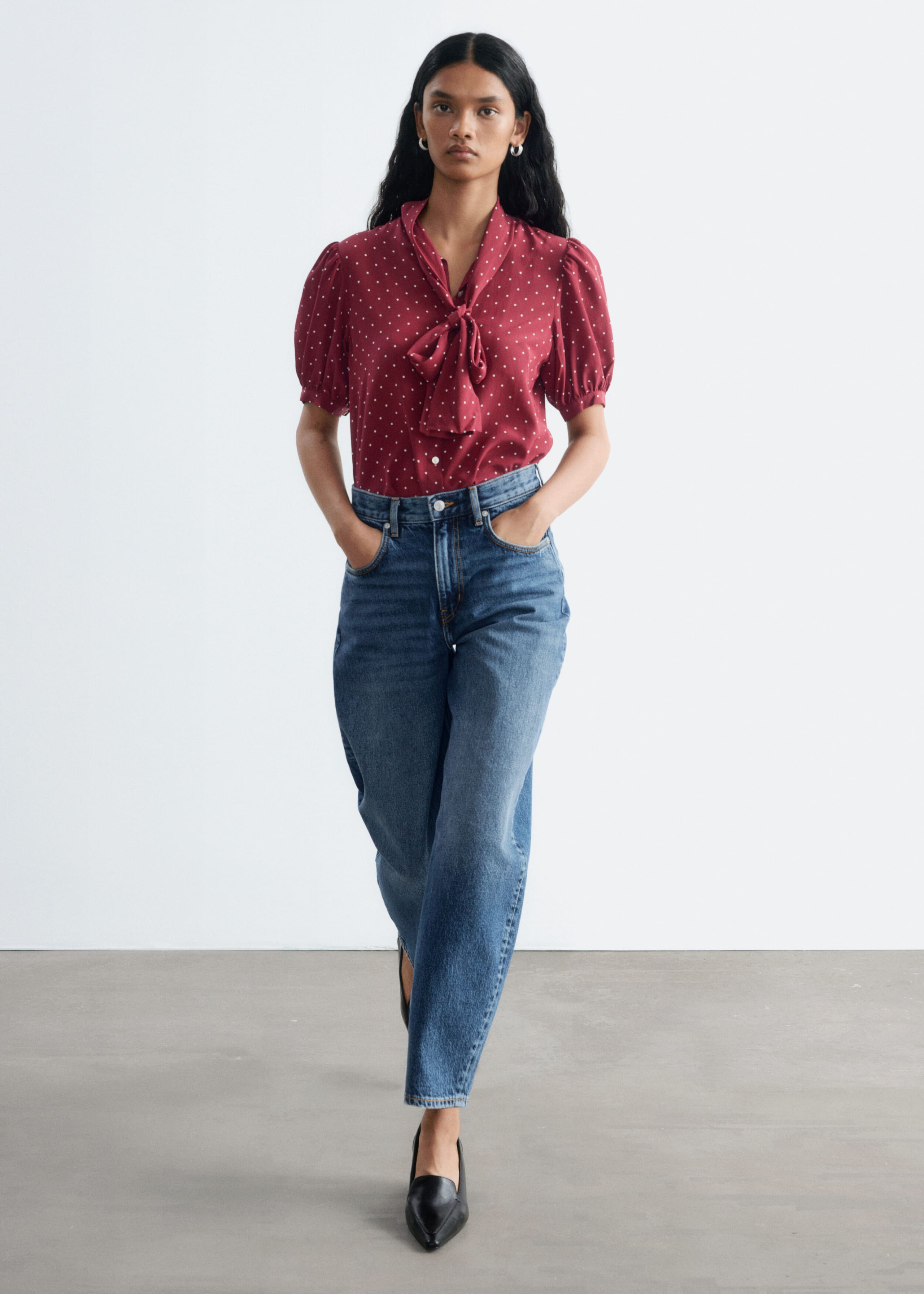 Printed Tie-Neck Silk Blouse - Bright Blue/Pattern - Lookbook