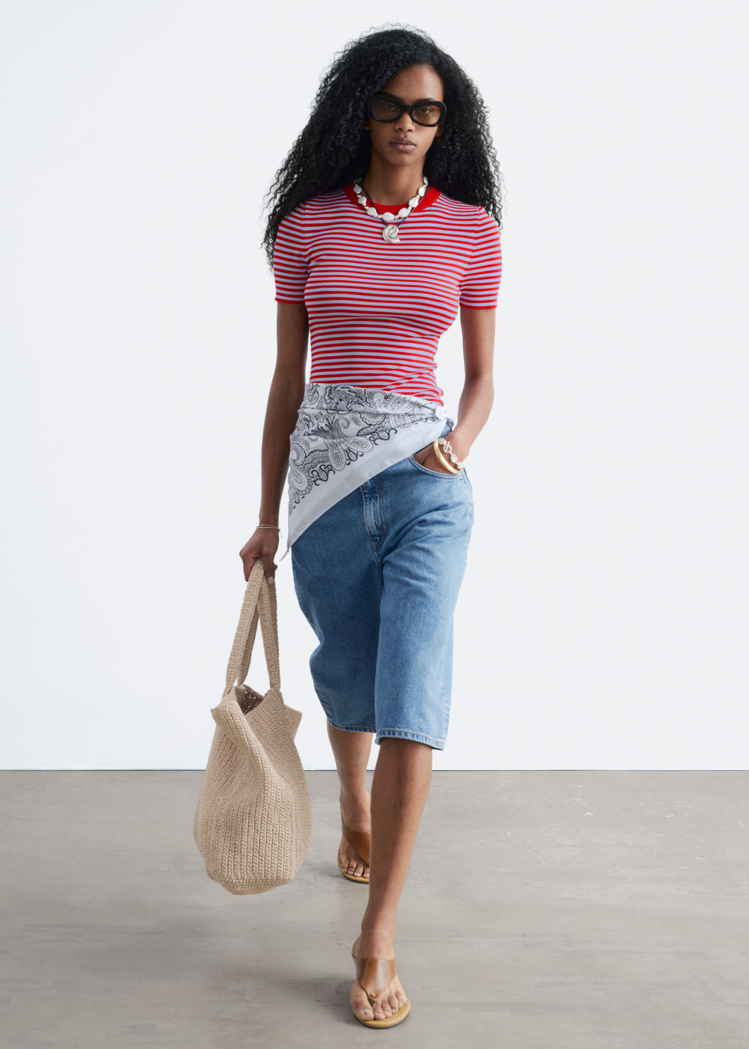 T-shirt côtelé - Rouge/Lilas/Rayé - Lookbook