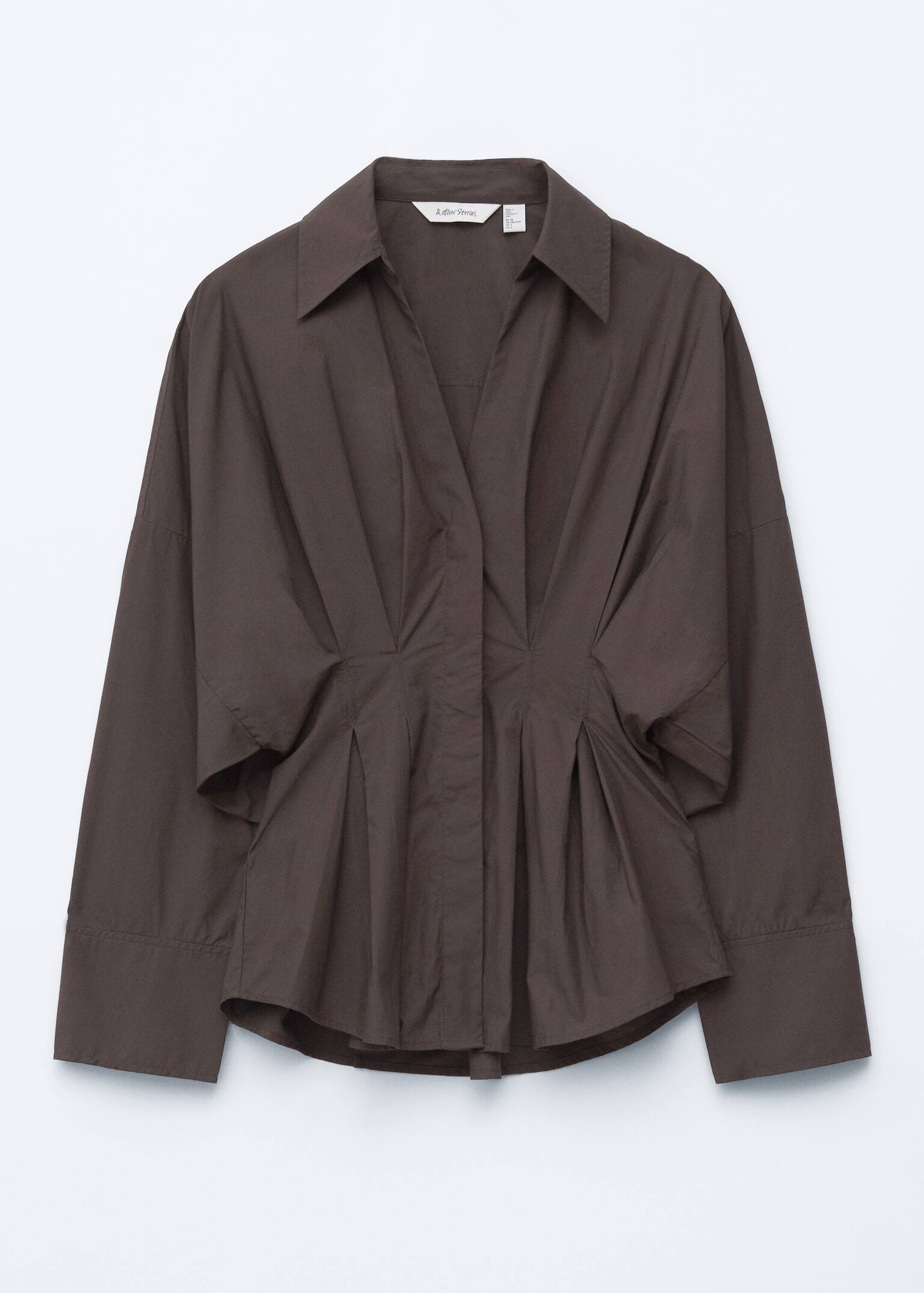 Fitted-Waist Cotton Shirt - Dark Brown - 2