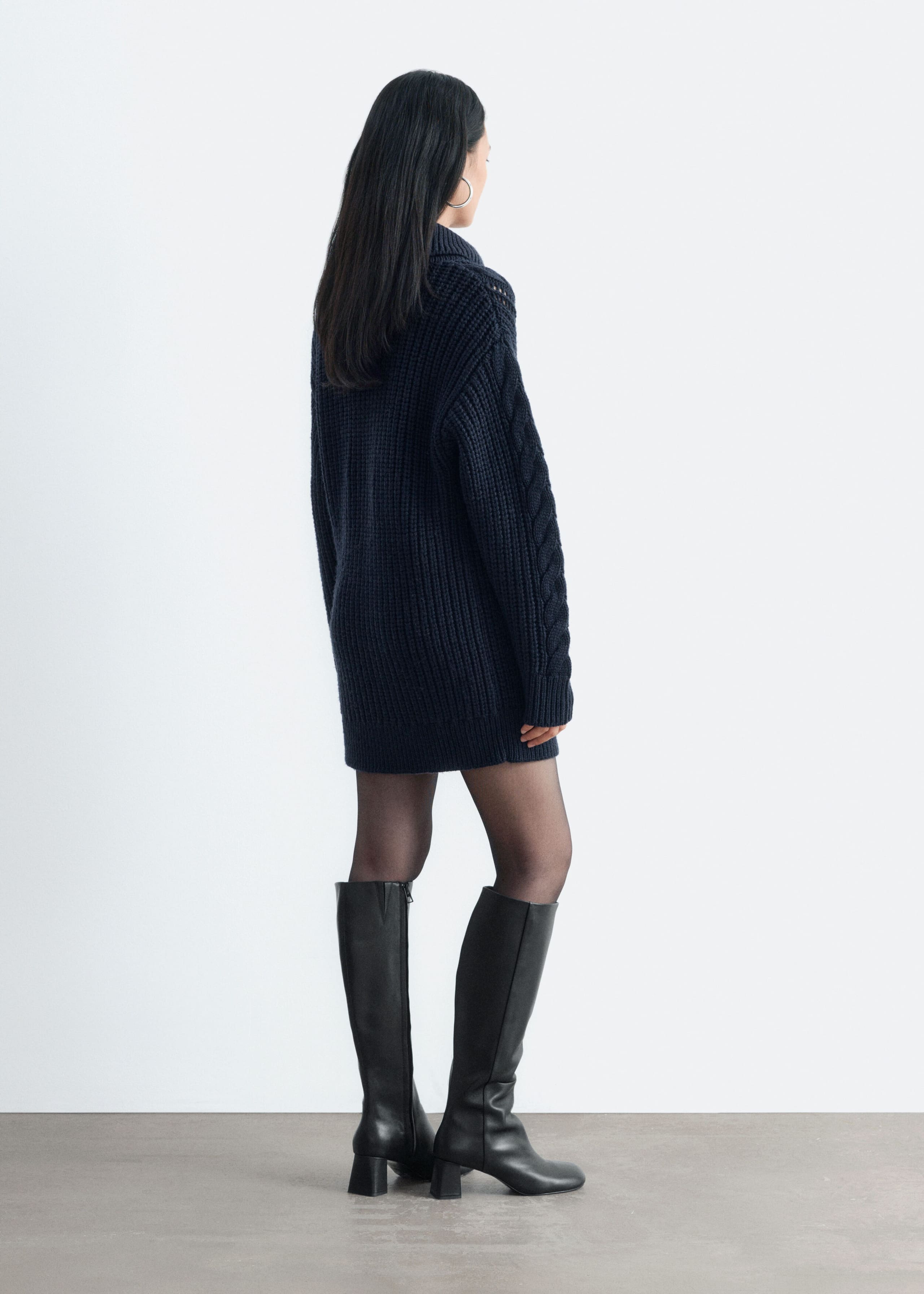 Chunky Cable-Knitf Dress - Dark Blue - Lookbook