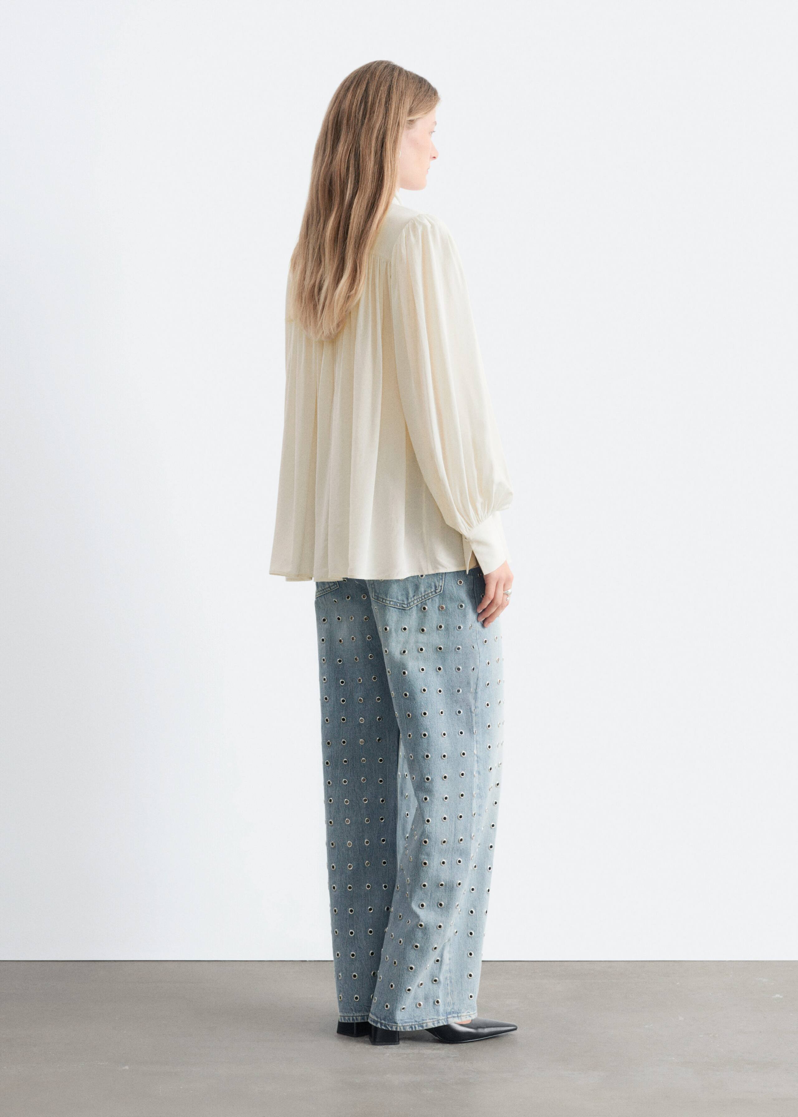 Tie-Neck Gathered Blouse - Off White - Lookbook