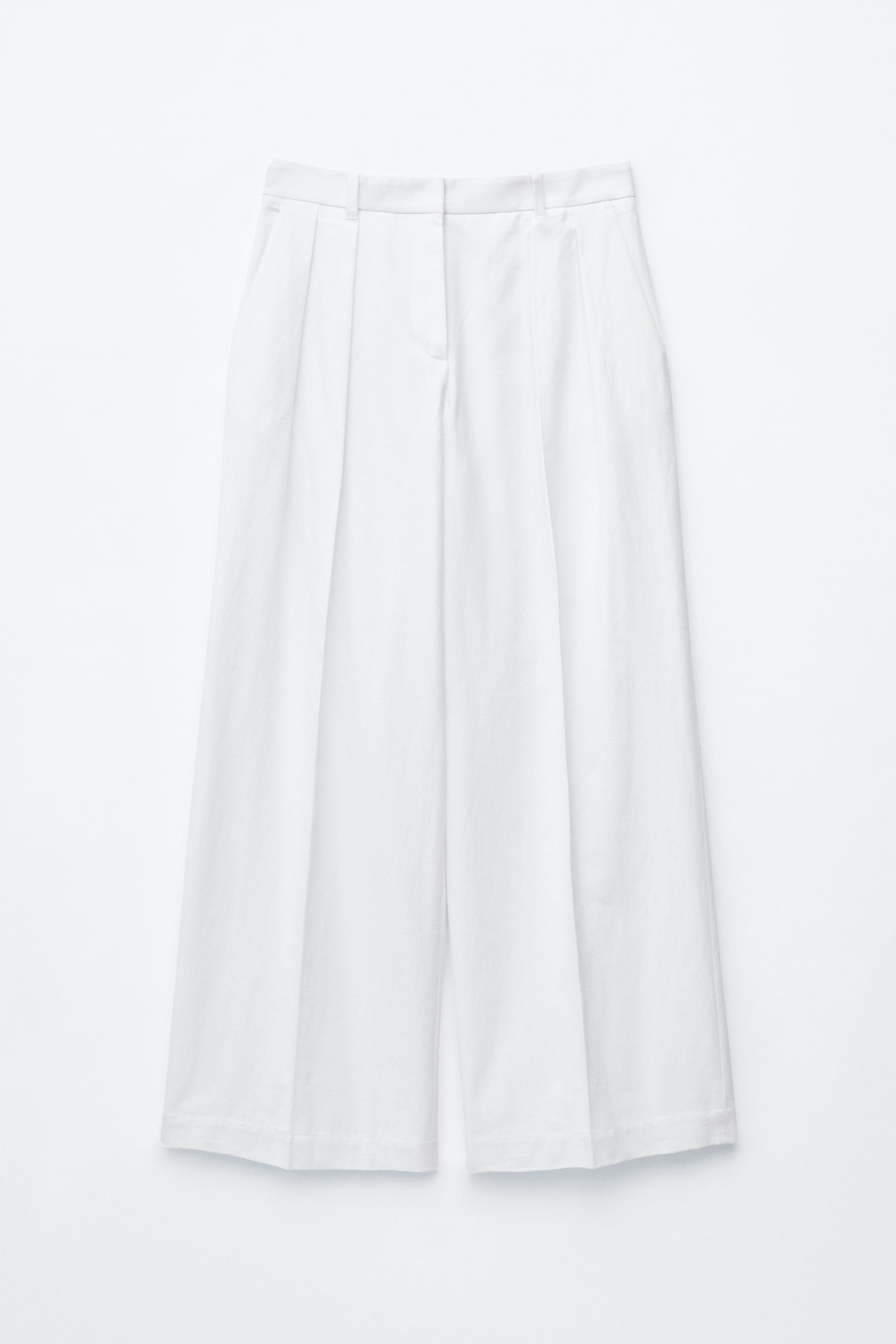 Pantalones plisados de algodón y lino - Blanco - 1
