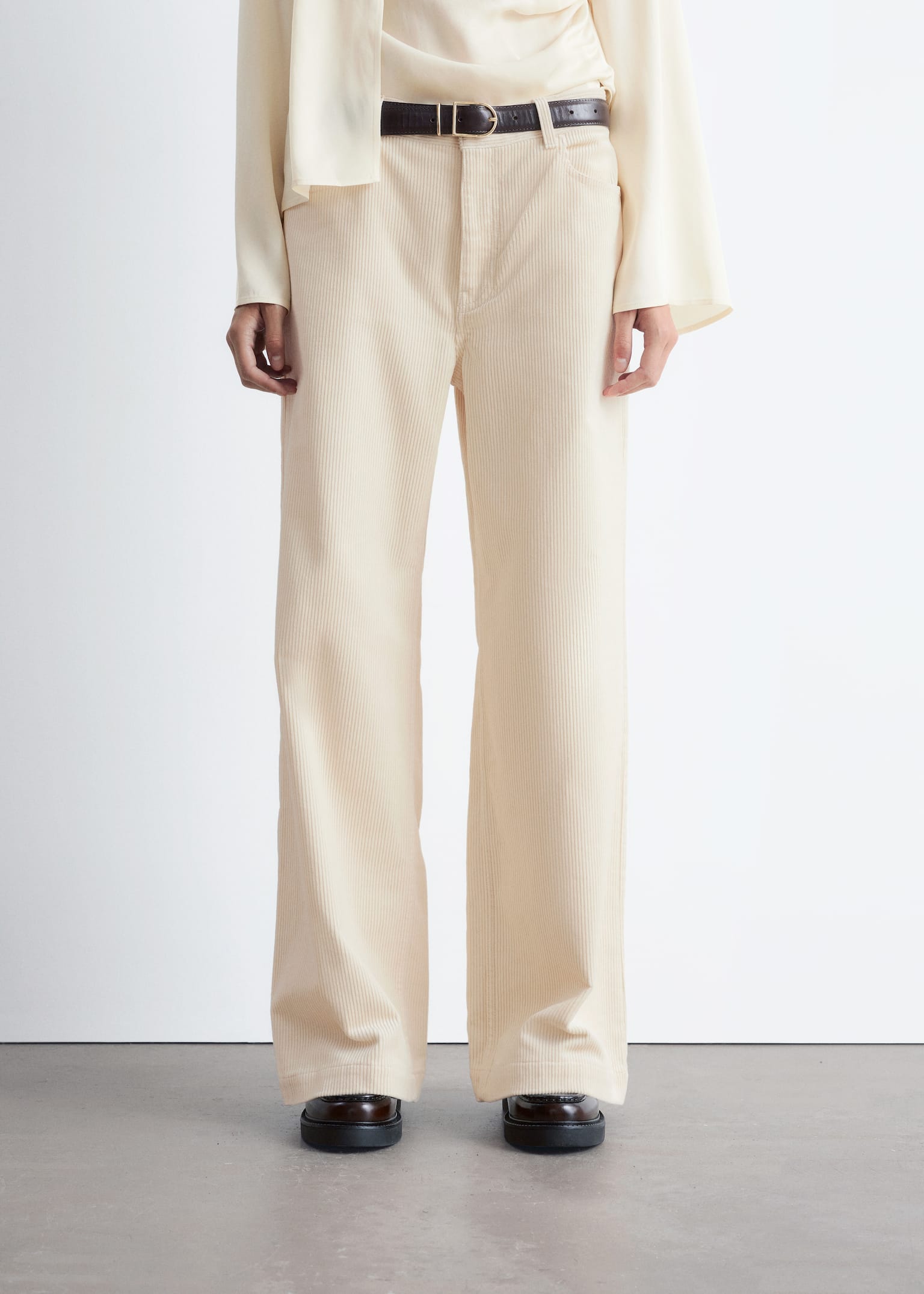 Pantalon large en velours côtelé - Couleur crème/Brun moyen/Marron foncé/Taupe/Rouge foncé - 3