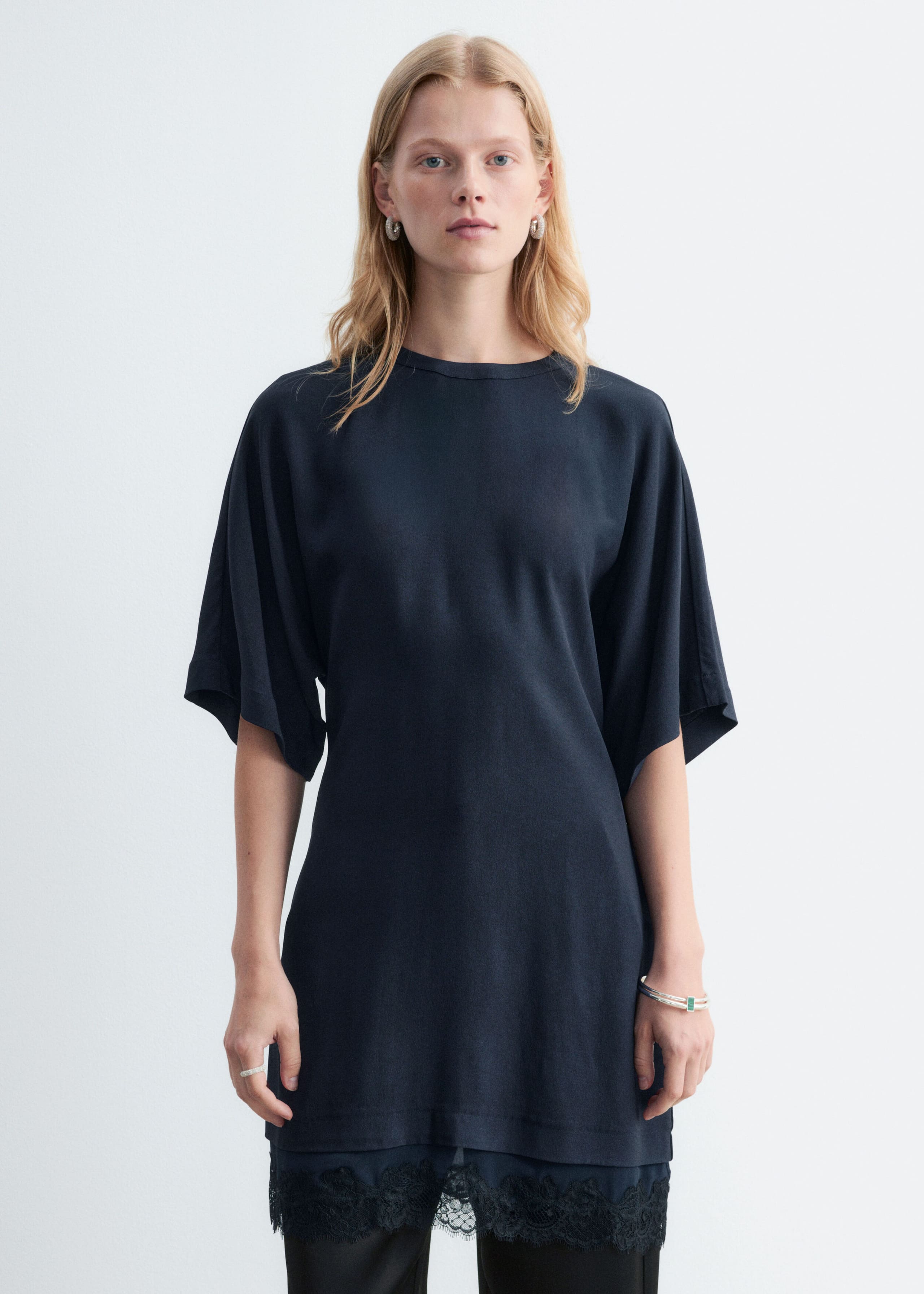Lace-Panel Mini Dress Black