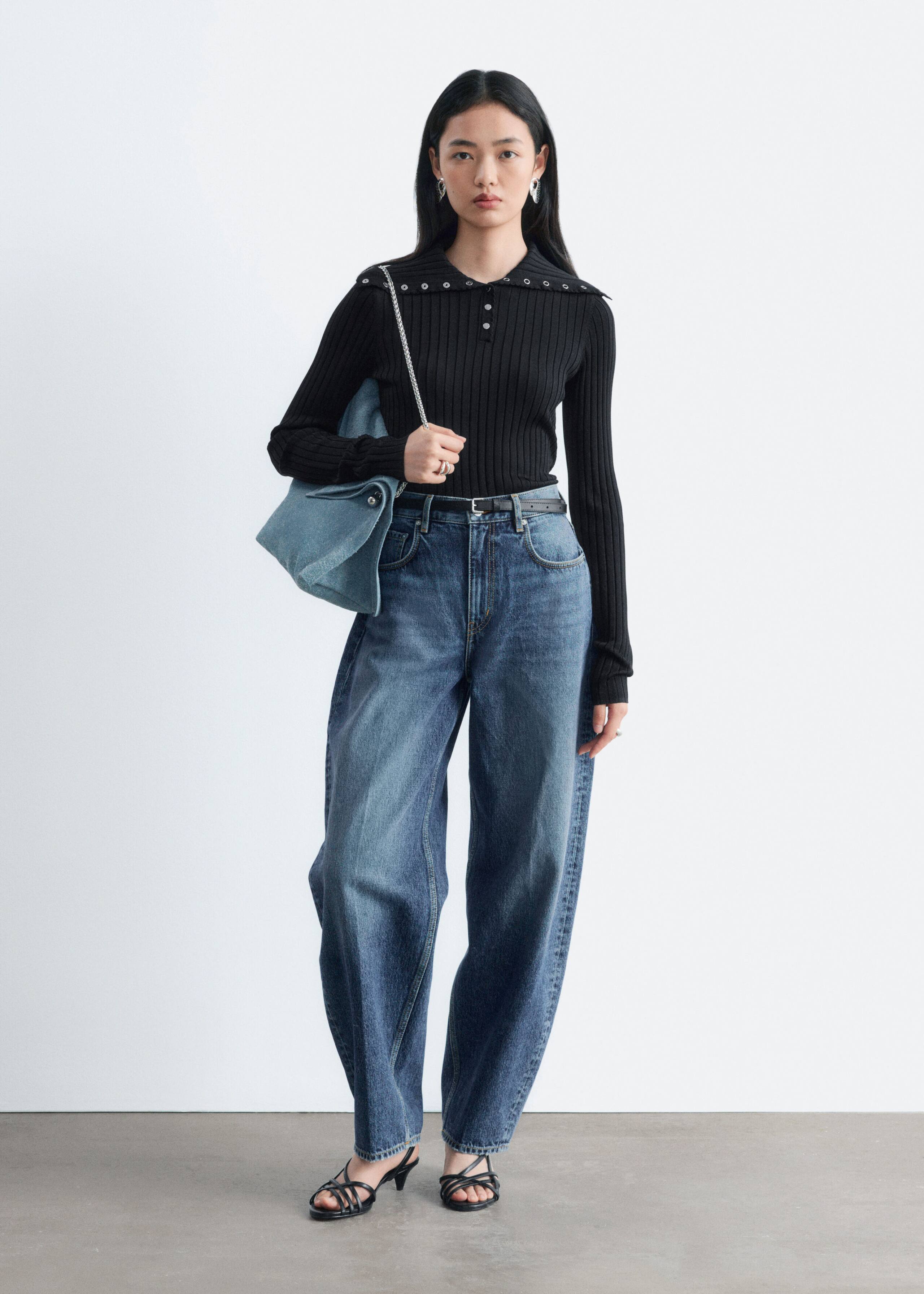 Scalloped Collar Top - Black - Lookbook