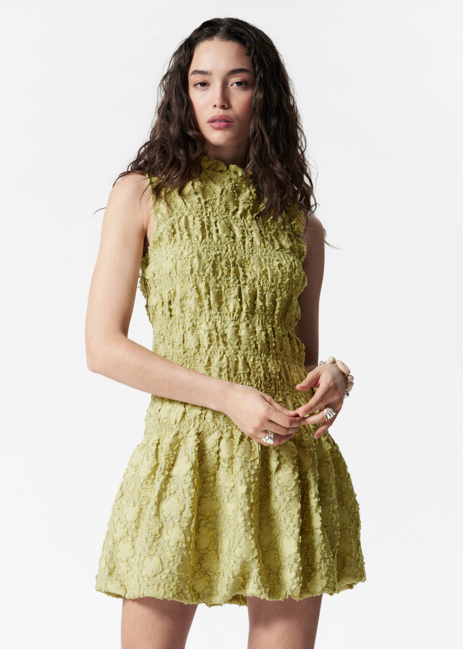 Rochie mini smock - Galben/Alb/Model floral - 6