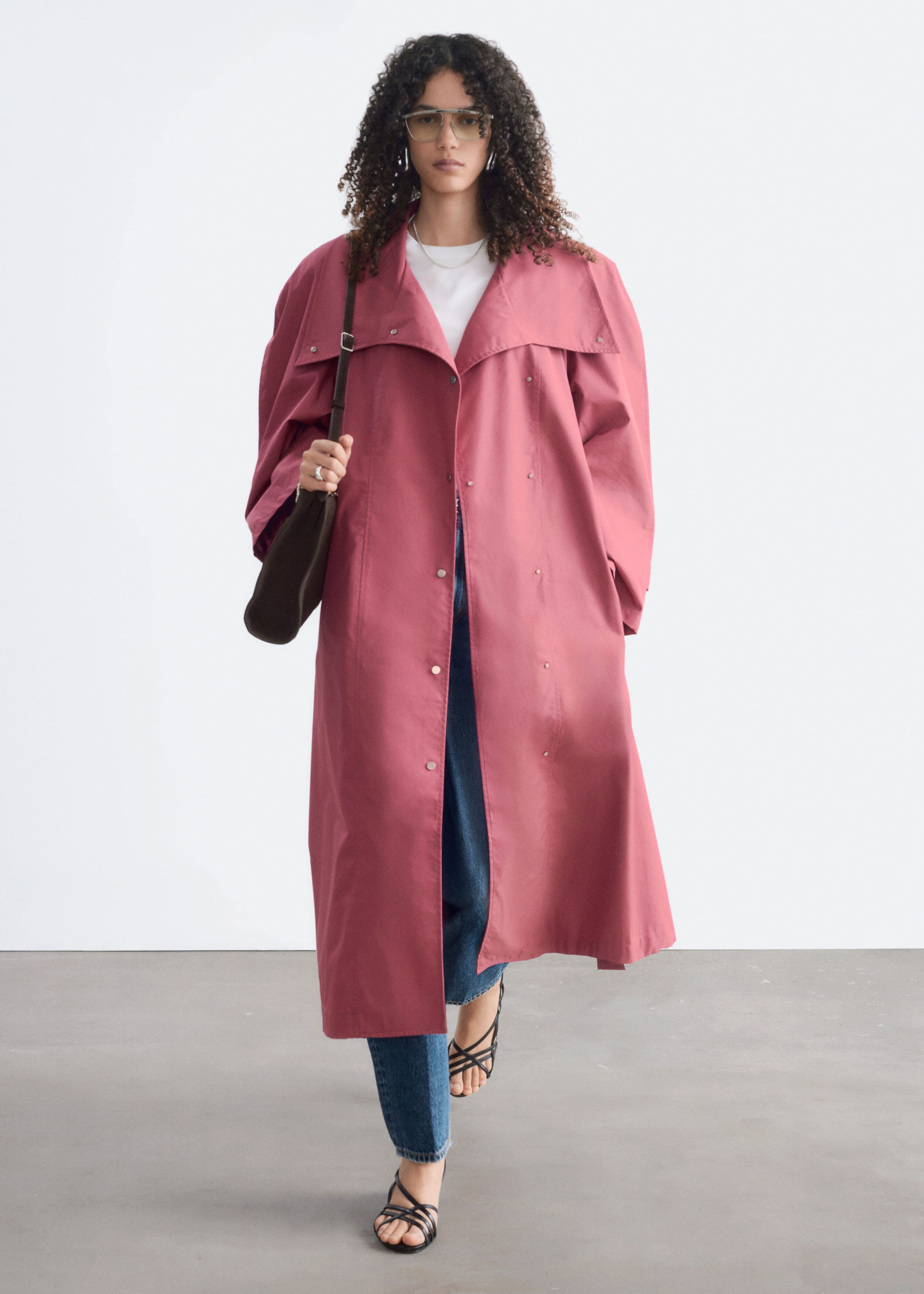 Bold-Shoulder Belted Coat - Pink - Lookbook