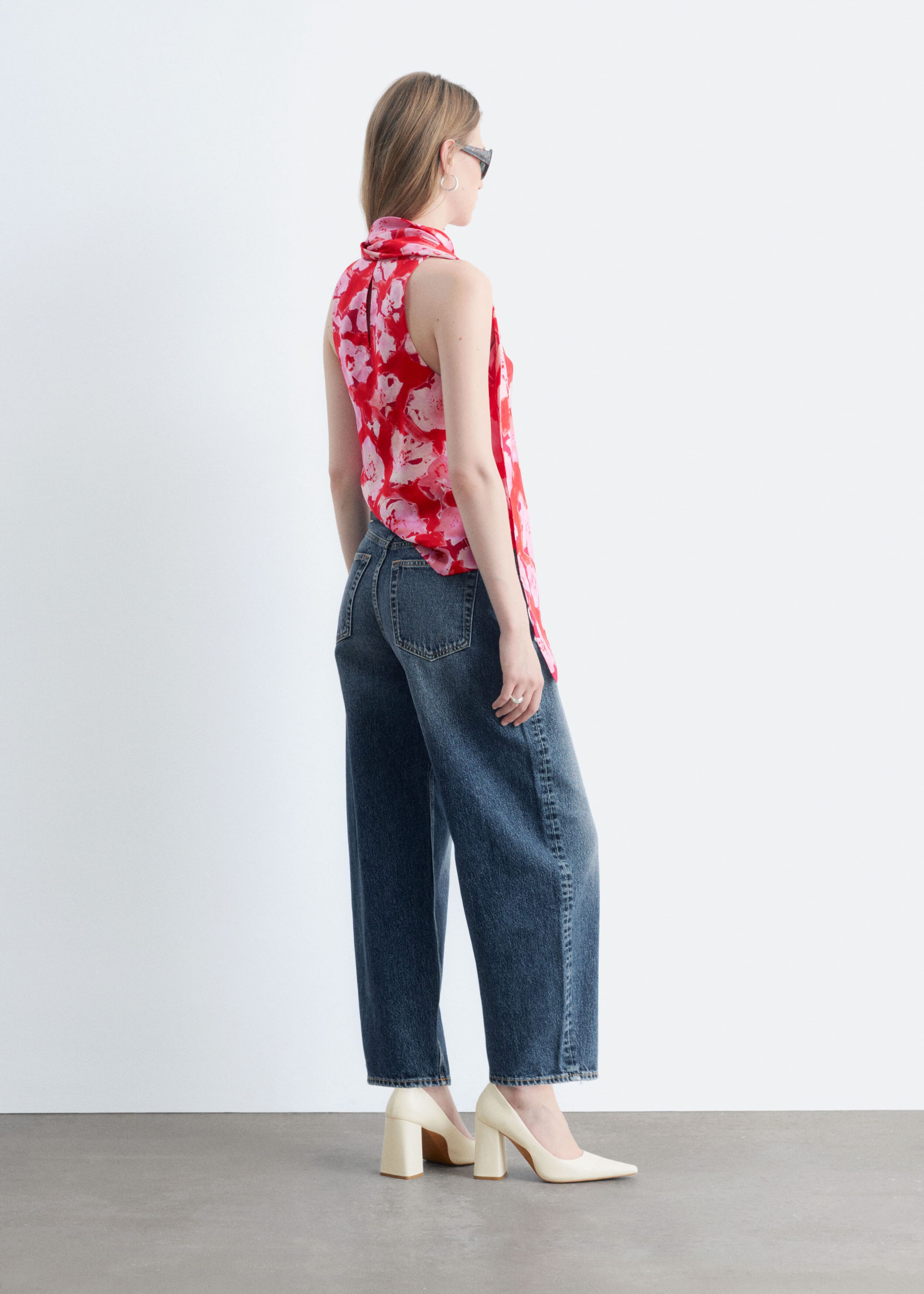 Scarf-Neck Silk Top - Red/Florals - Lookbook