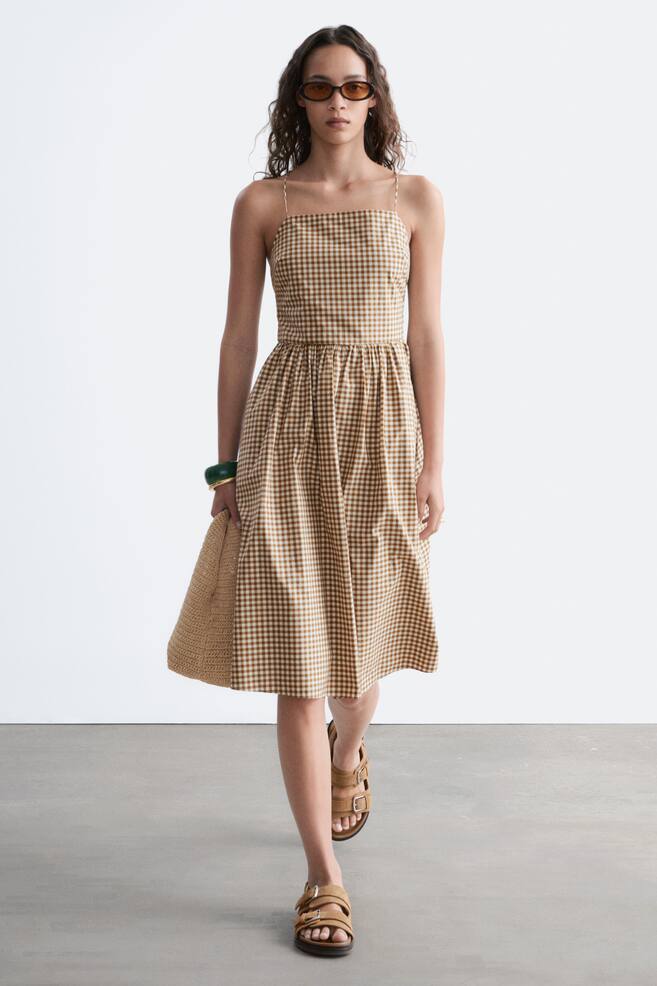 Robe midi en coton - Brun/À carreaux/Bleu clair - 1